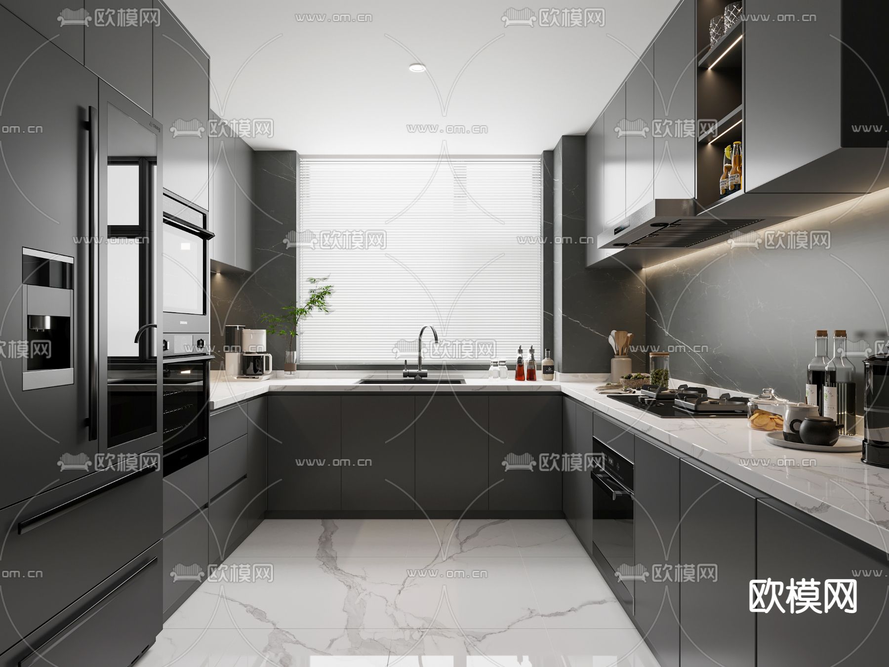 暗黑风厨房su模型下载（渲染图1）