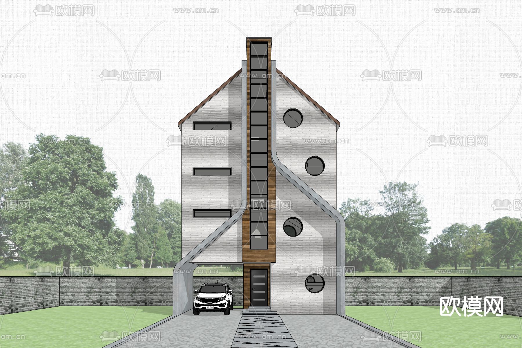 现代别墅外观su模型下载（渲染图2）