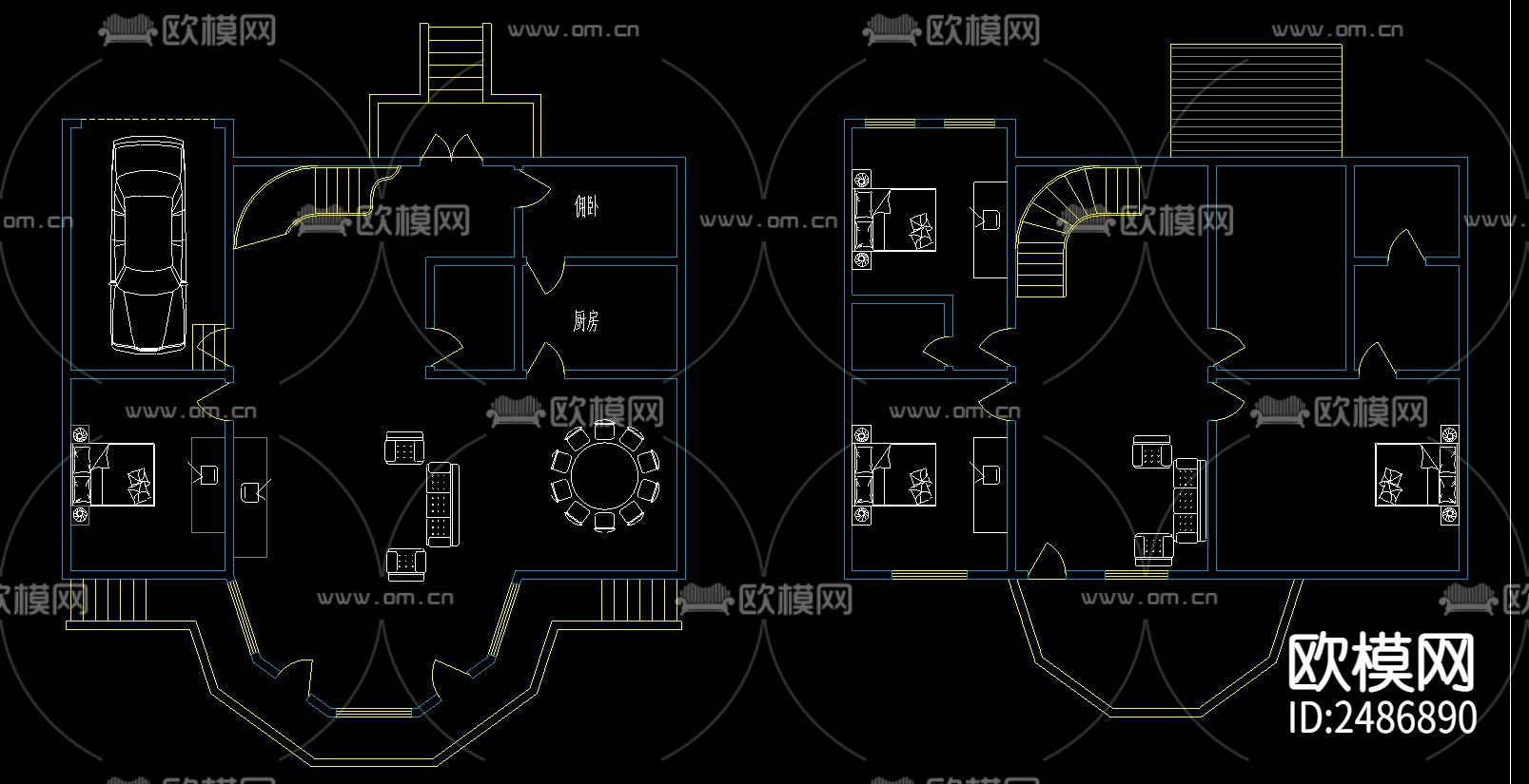 多种别墅户型平面CAD施工图-免费3dmax模型库-欧模网