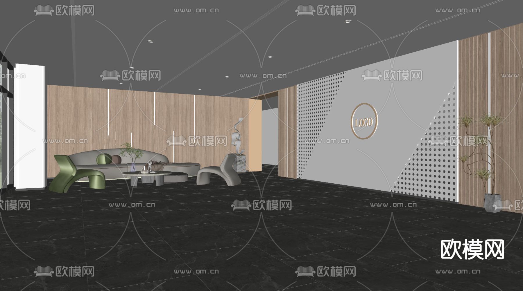 现代公司大堂su模型下载（渲染图2）