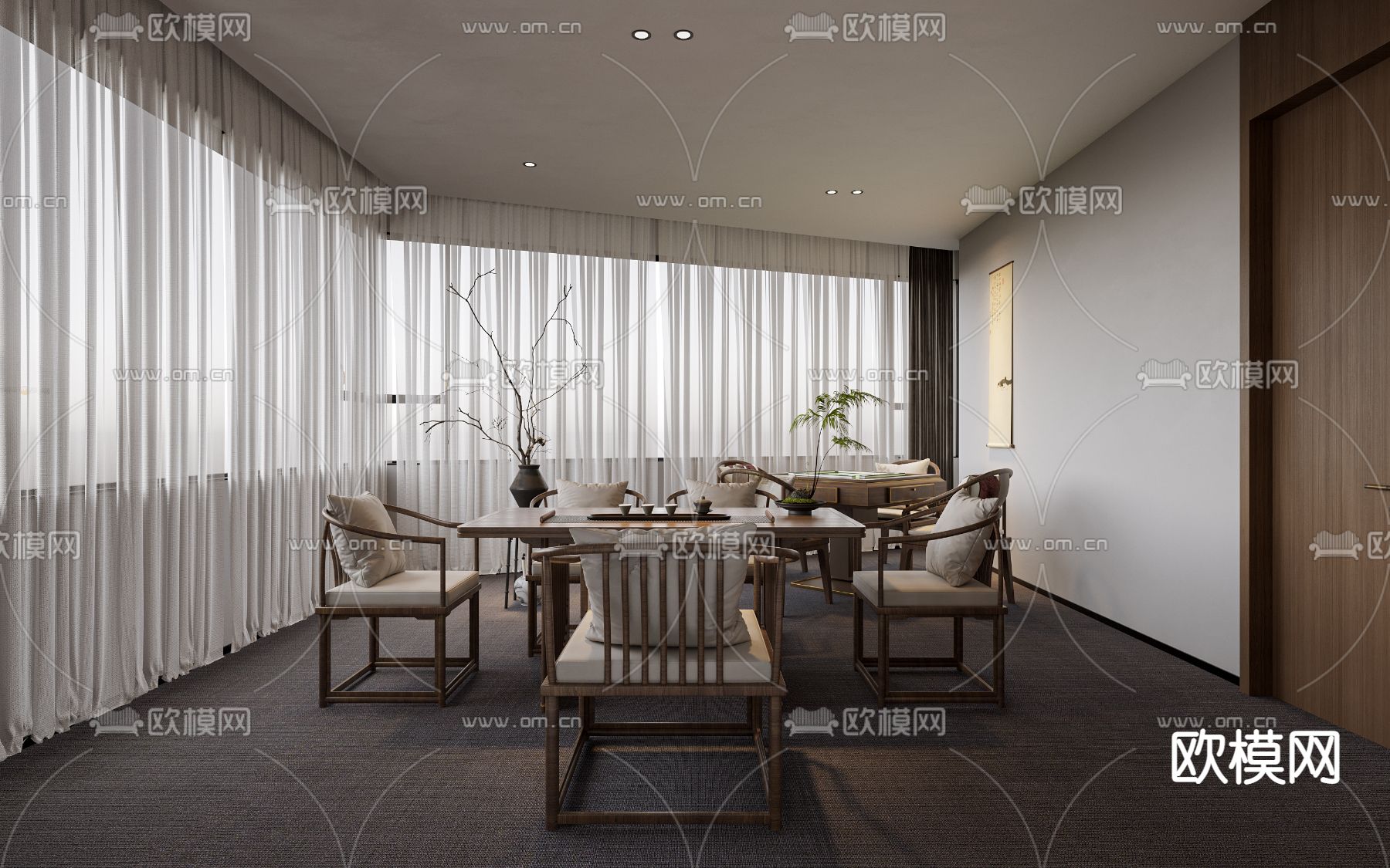 新中式棋牌室免费3d模型下载（渲染图1）