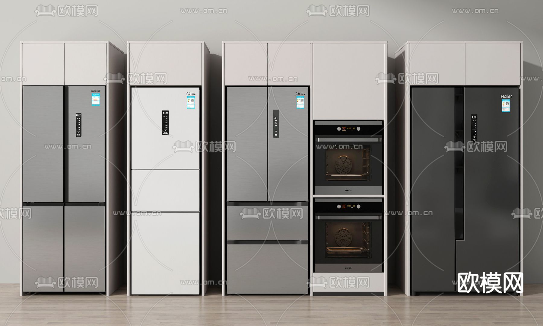 嵌入式冰箱 双开门冰箱su模型下载（渲染图1）