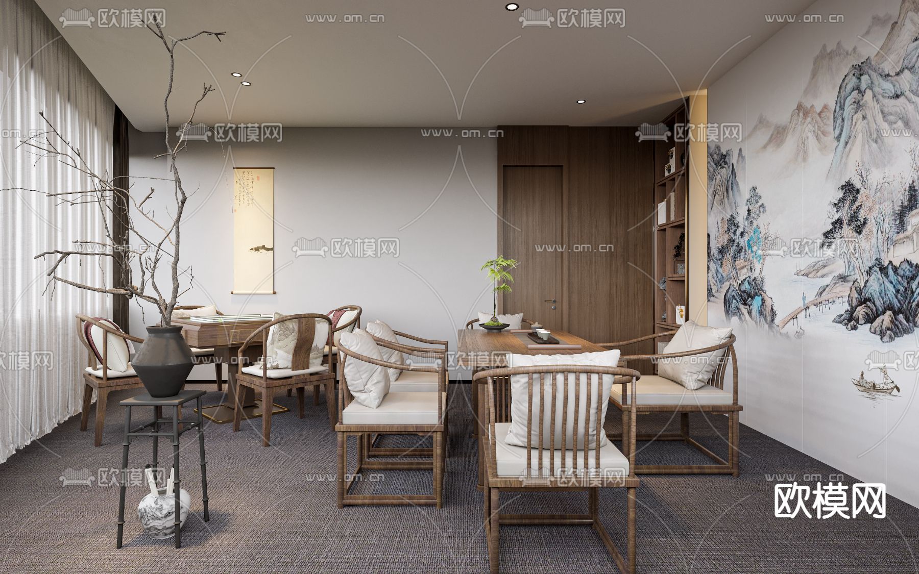 新中式棋牌室免费3d模型下载（渲染图4）