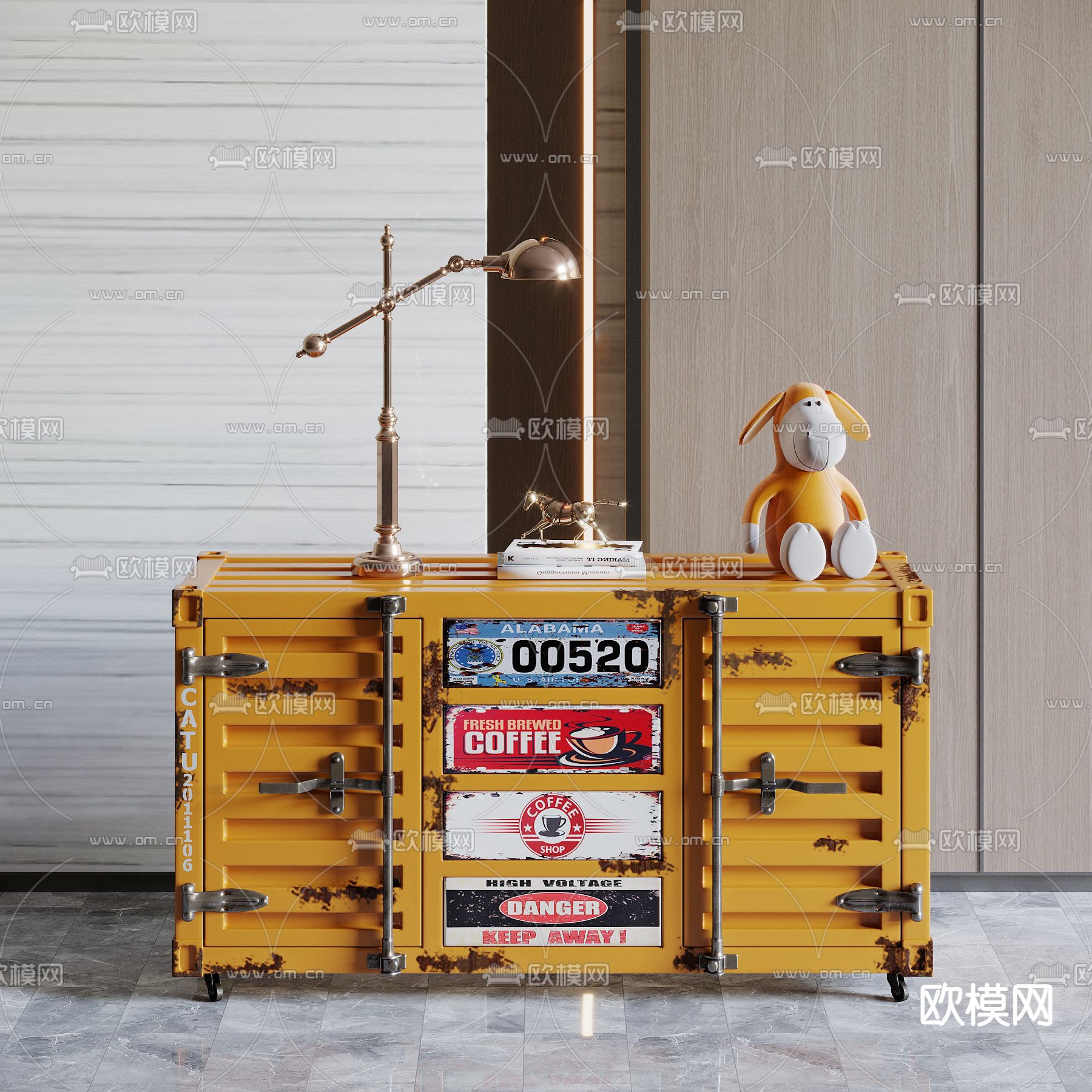 工业风儿童收纳柜 边柜3d模型下载