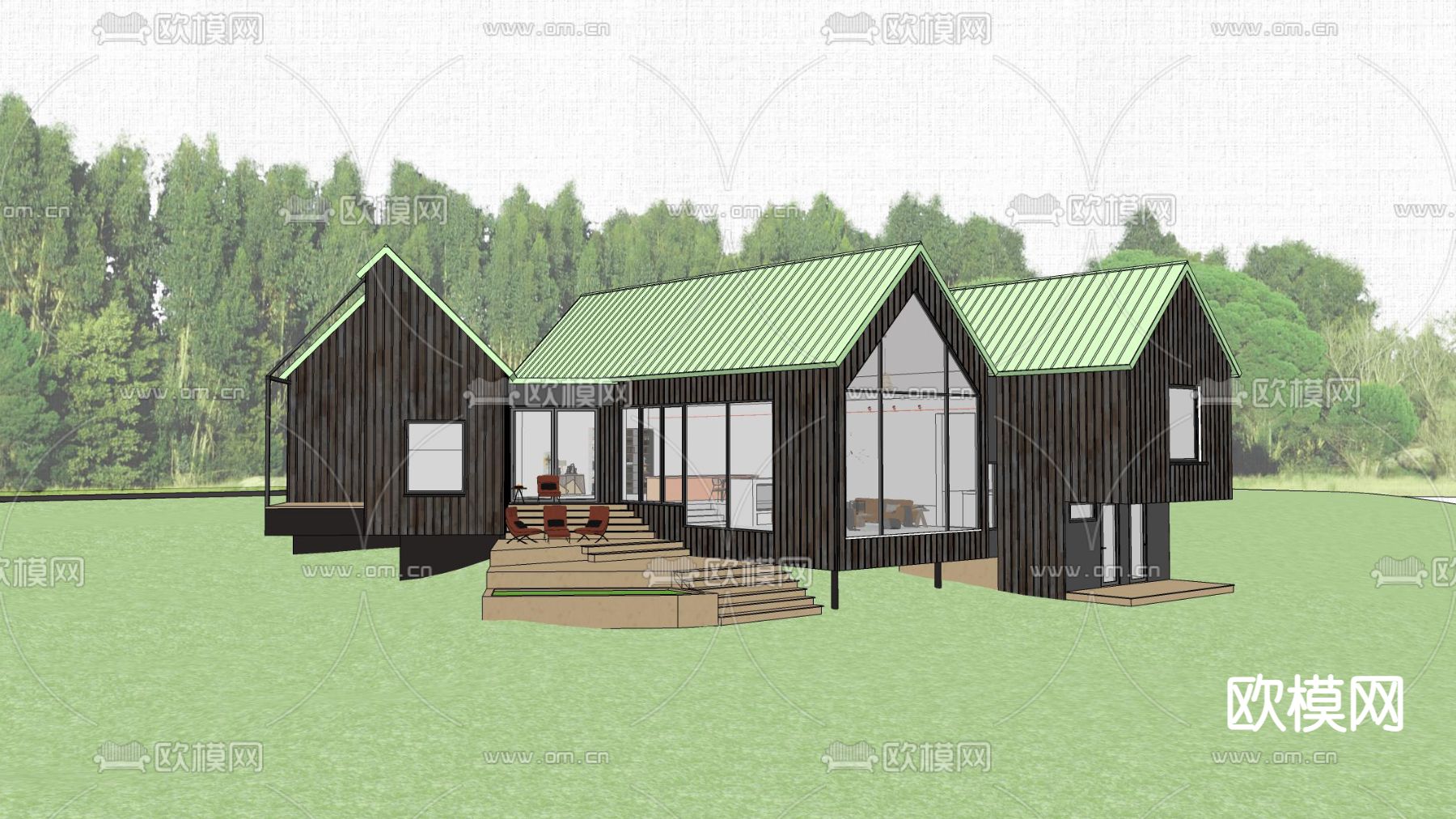 简美独栋别墅su模型下载（渲染图4）