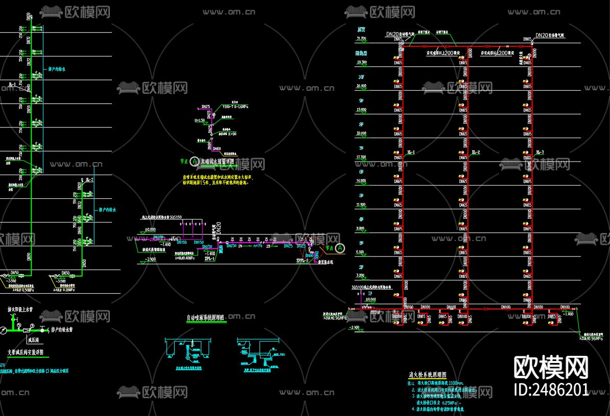 富园悦府7号楼给排水及水灭火系统设计CAD施工图下载（渲染图3）