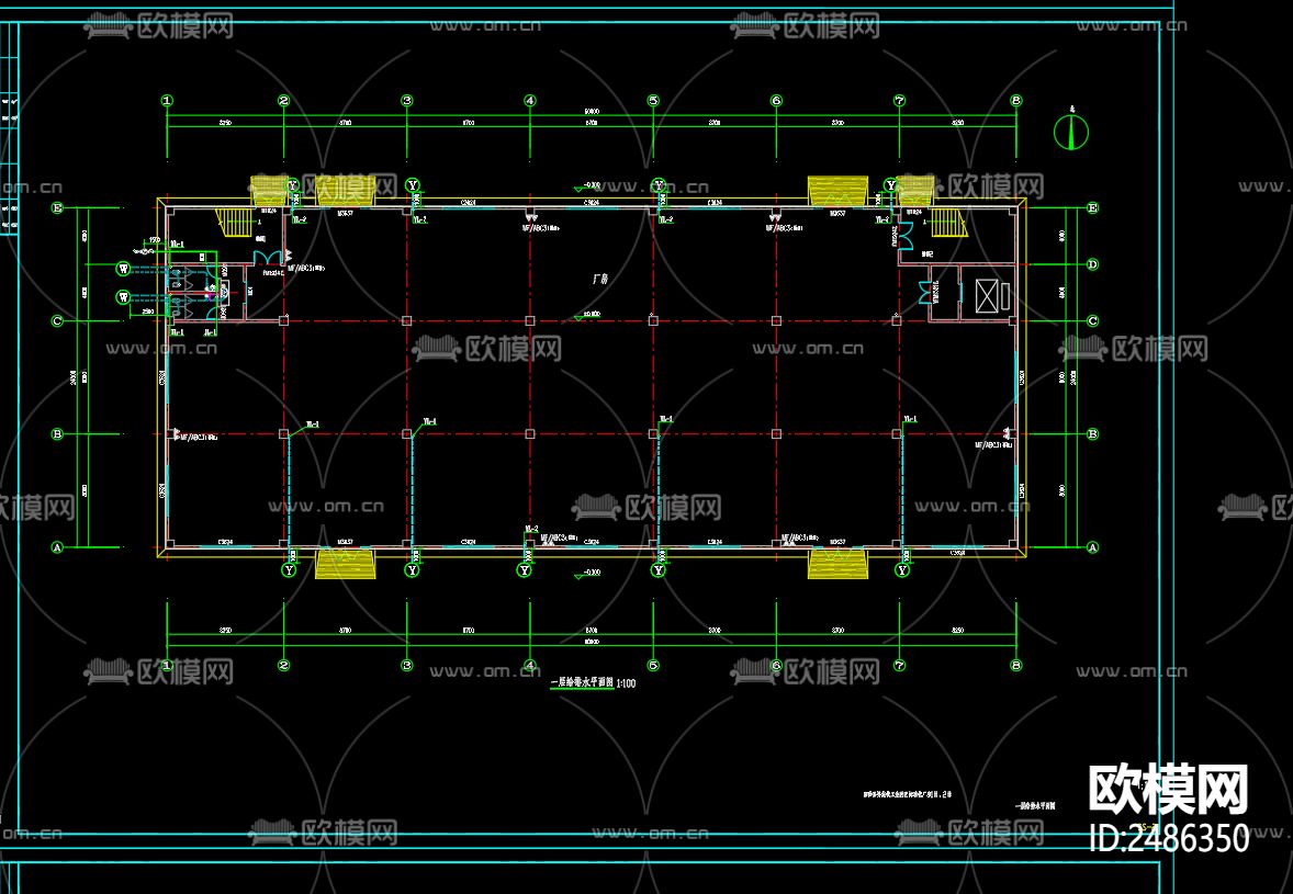 工业园区标准化厂房1号给排水CAD施工图下载（渲染图1）