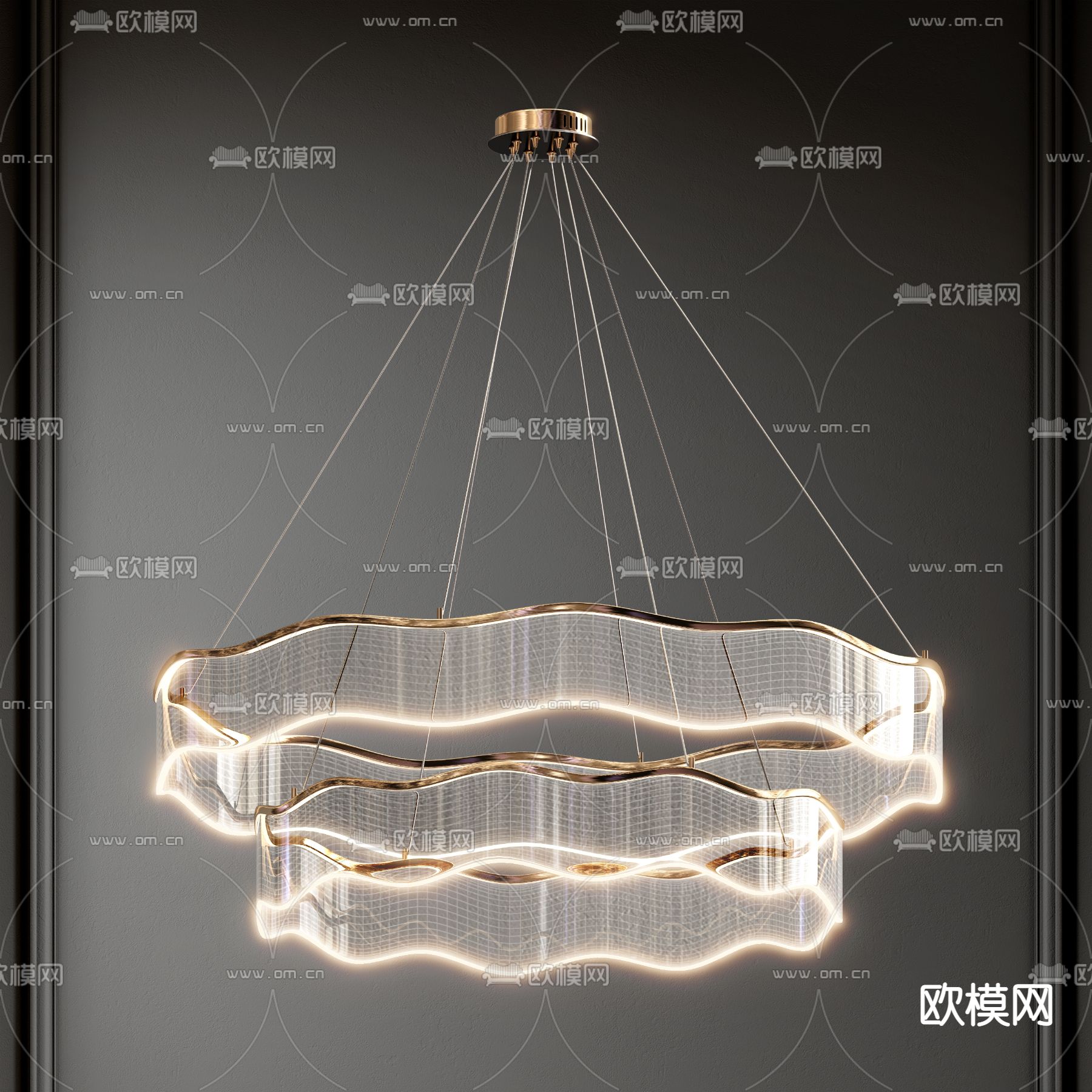 轻奢双层吊灯 大厅灯3d模型下载_ID12312624_3dmax免费模型-欧模网