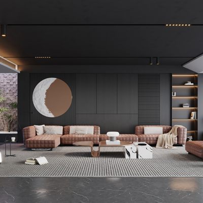  Minotti 米洛提 暗黑风客厅su模型 