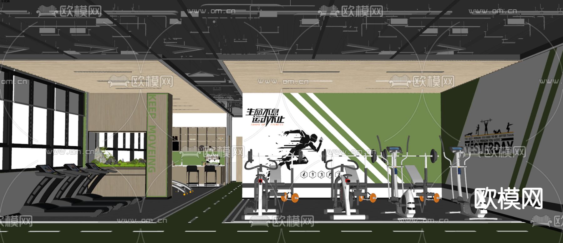 现代健身房su模型下载（渲染图2）