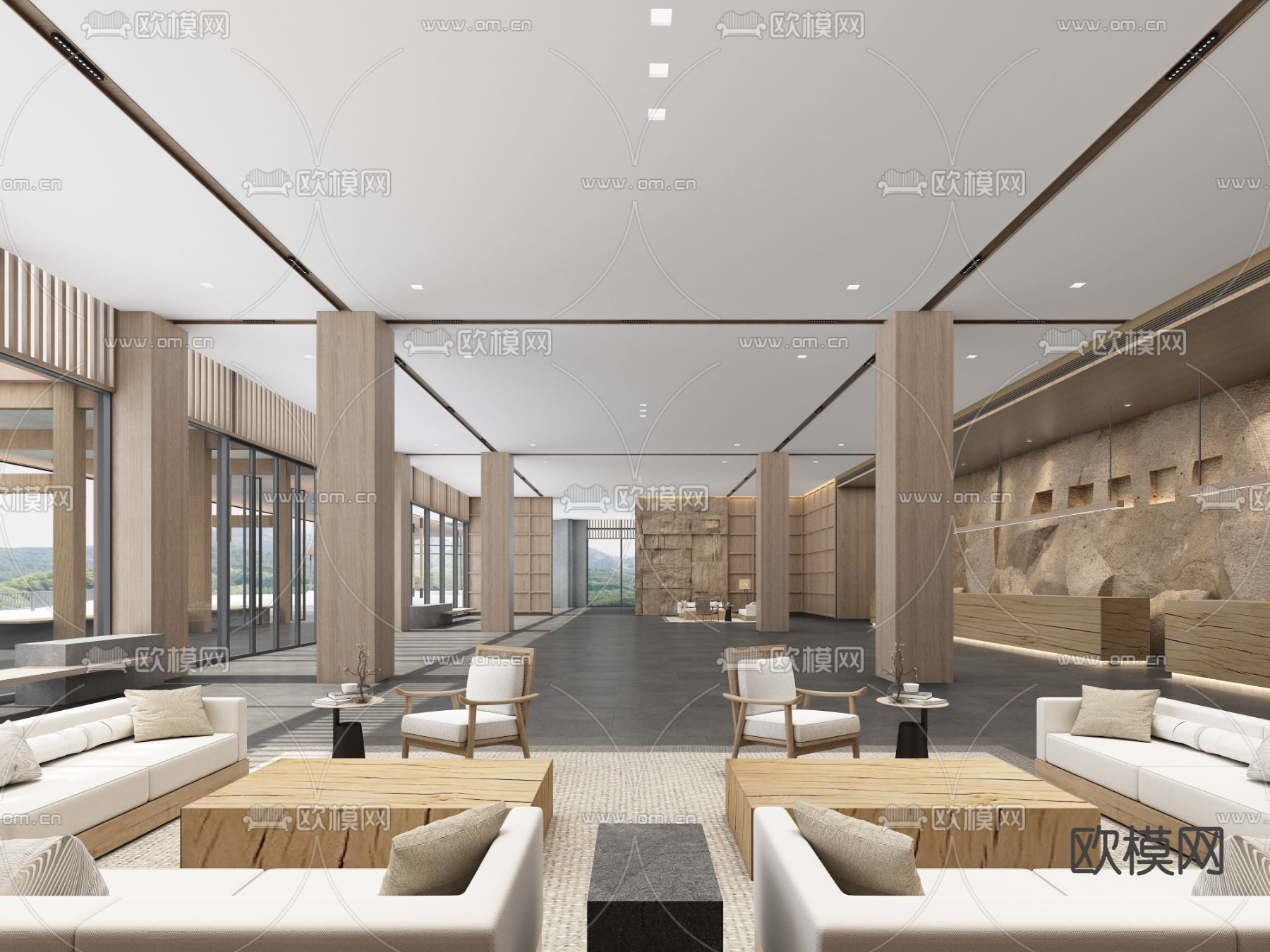 酒店前台接待 休闲区3d模型下载（渲染图2）