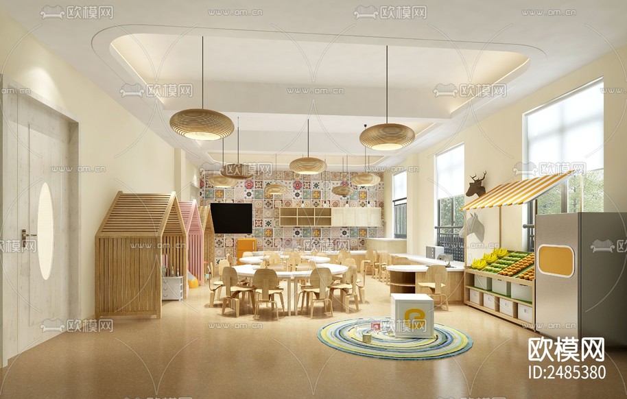 溫馨幼兒園教室CAD施工圖下載(渲染圖3)