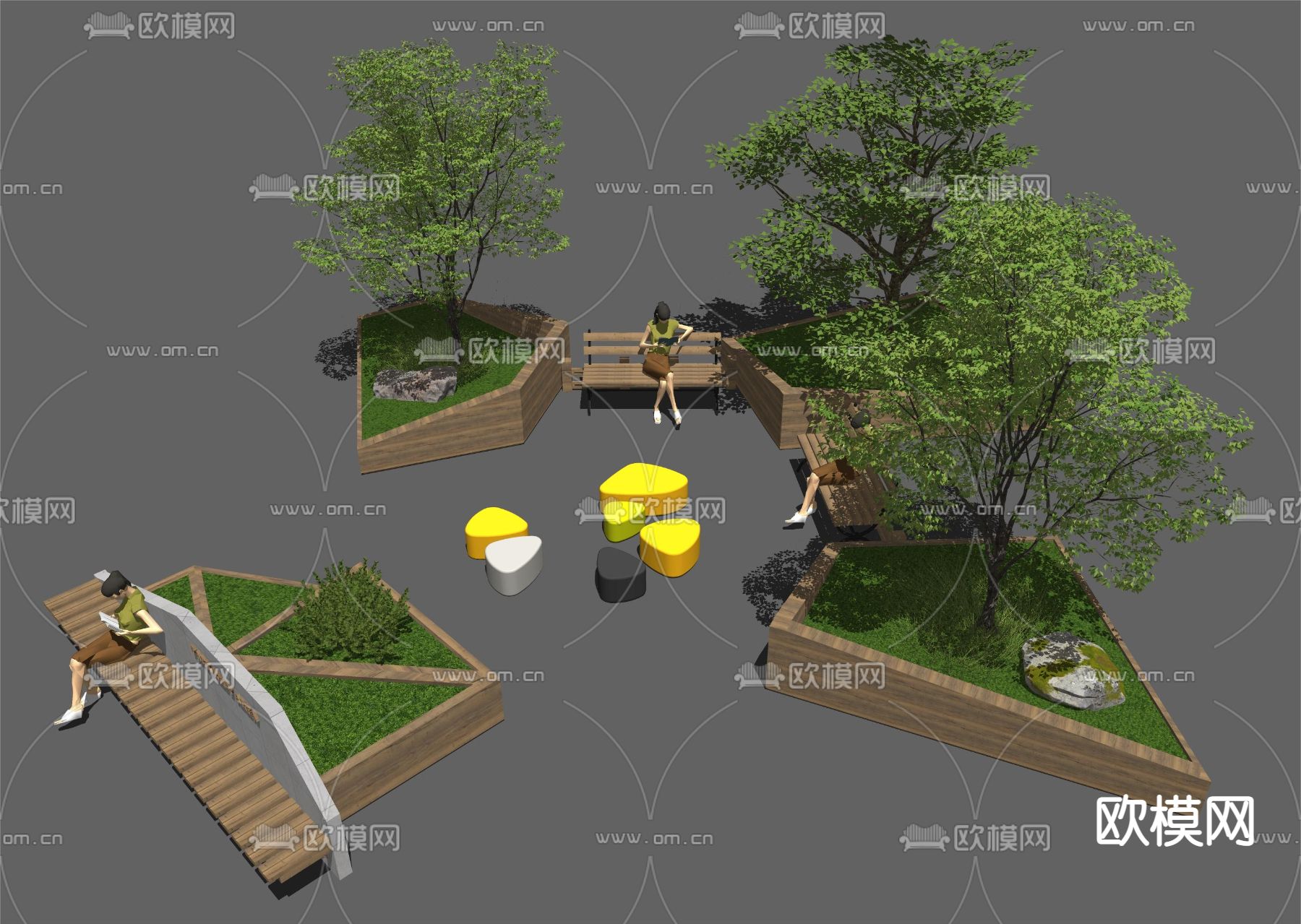 现代异形树池 景观座椅su模型下载（渲染图2）