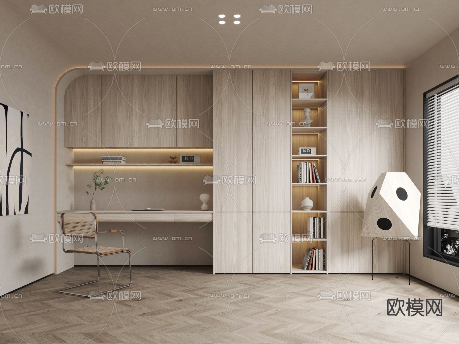 现代书房su模型下载（渲染图1）
