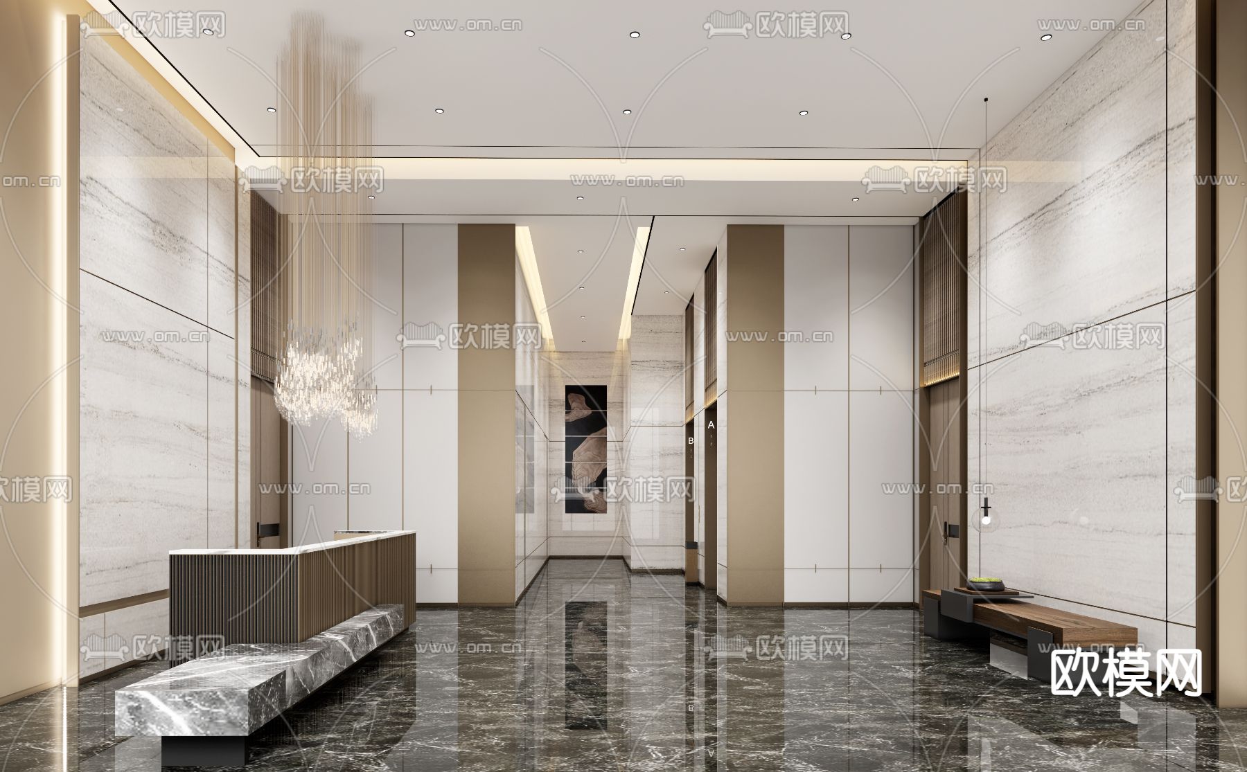 现代酒店大堂 电梯厅3d模型下载（渲染图1）