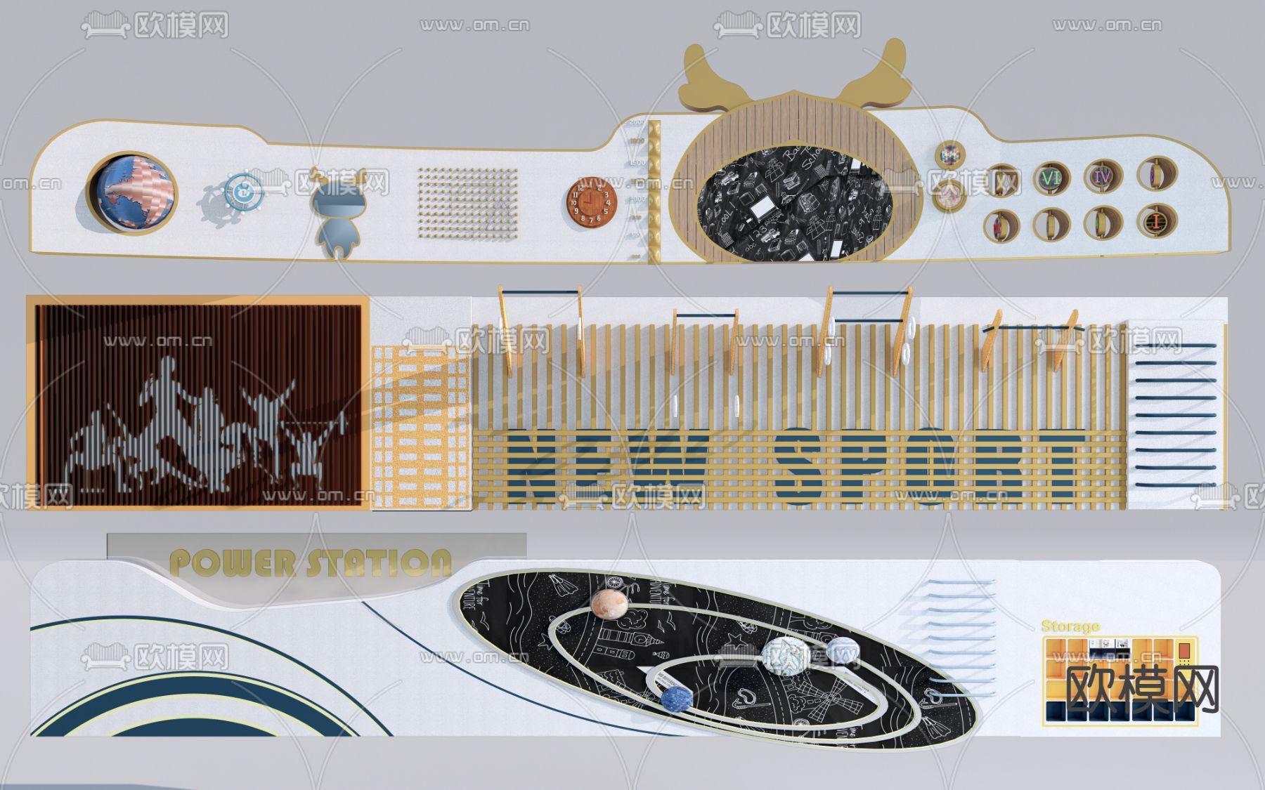 现代儿童互动景墙su模型下载（渲染图1）