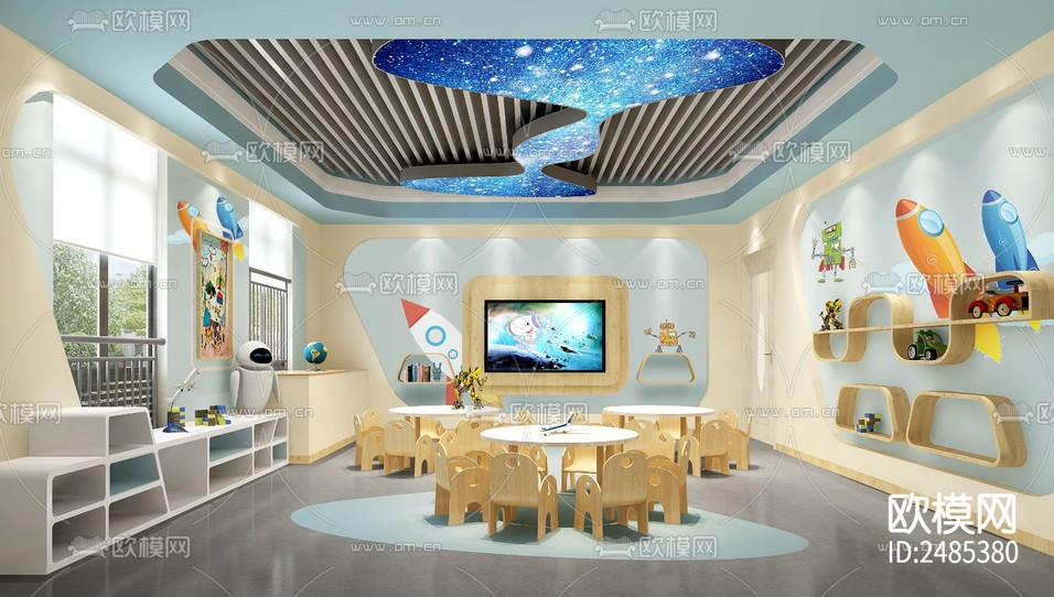 溫馨幼兒園教室CAD施工圖下載(渲染圖5)