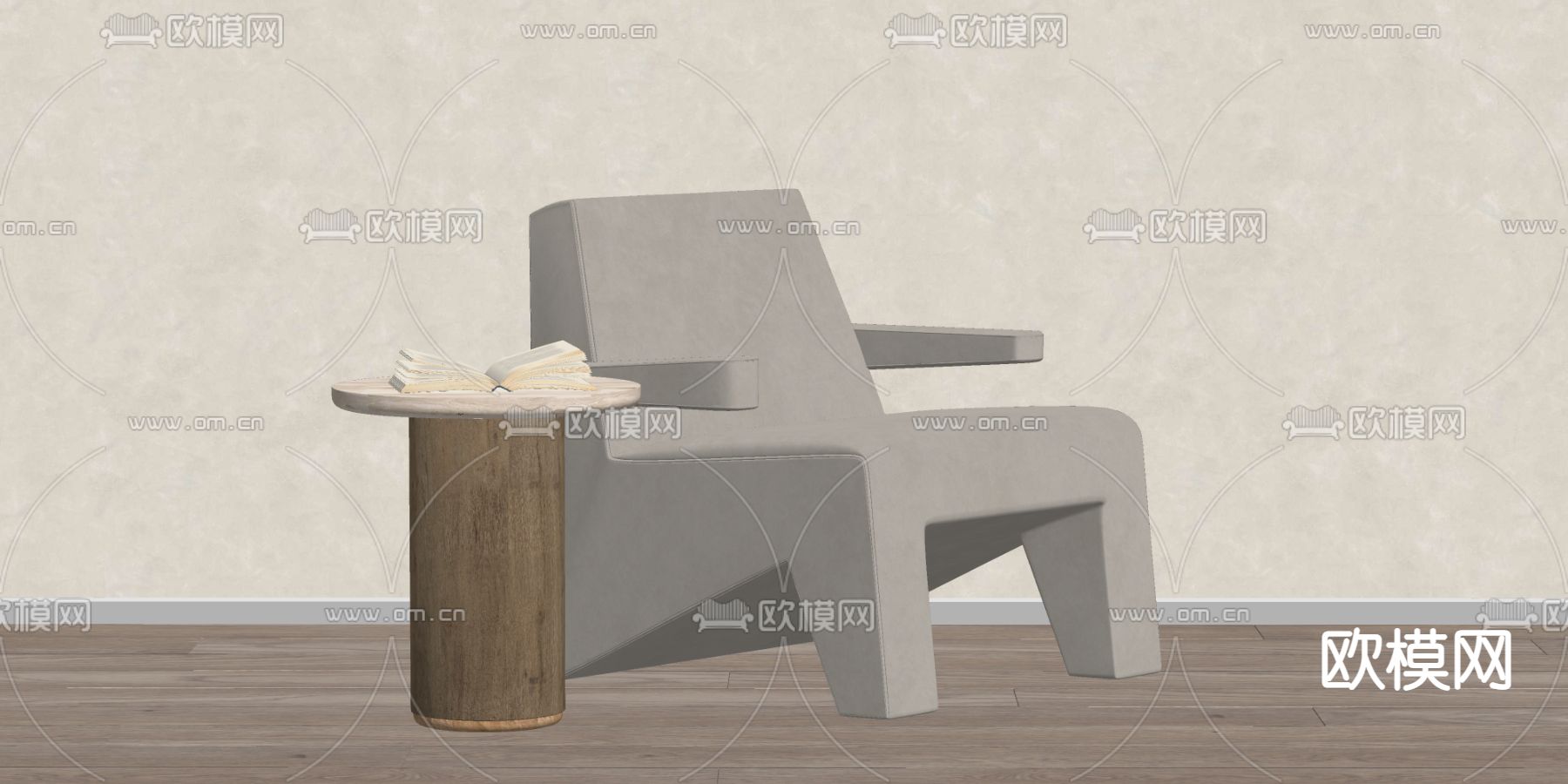 侘寂风休闲椅子su模型下载（渲染图2）