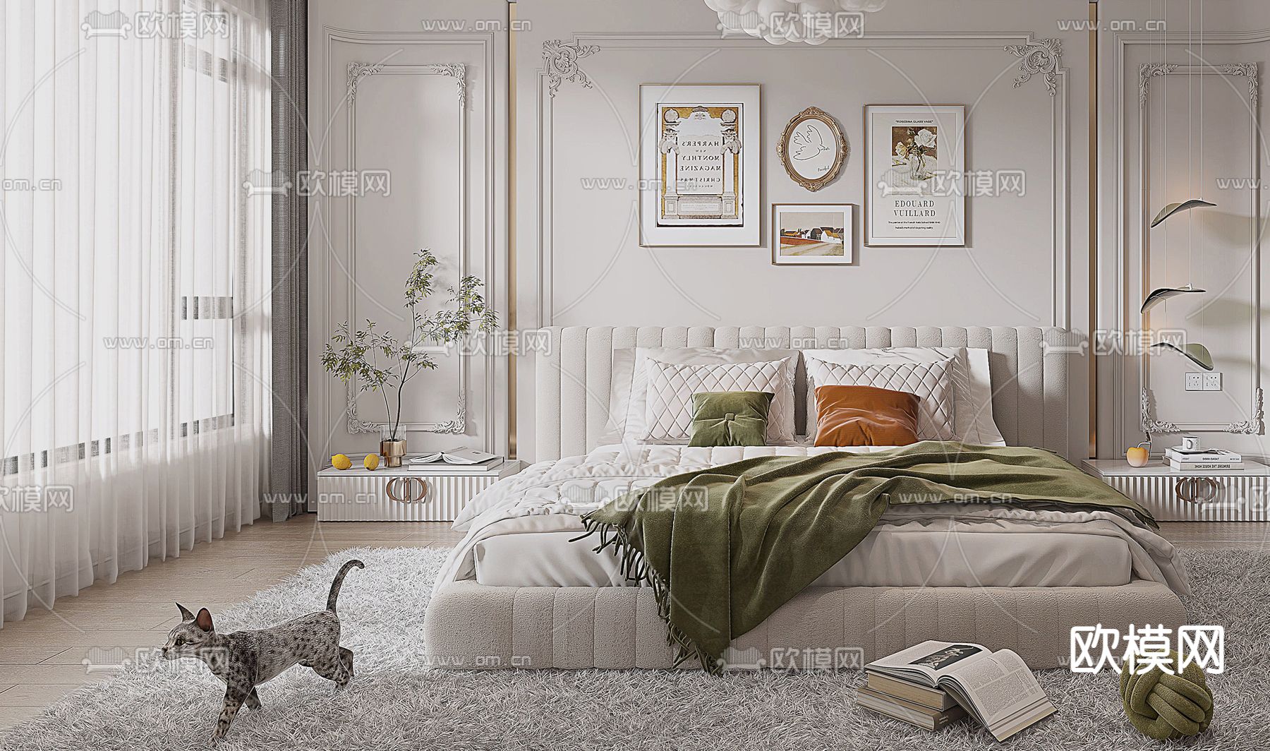 简欧卧室 主人房3d模型下载（渲染图3）