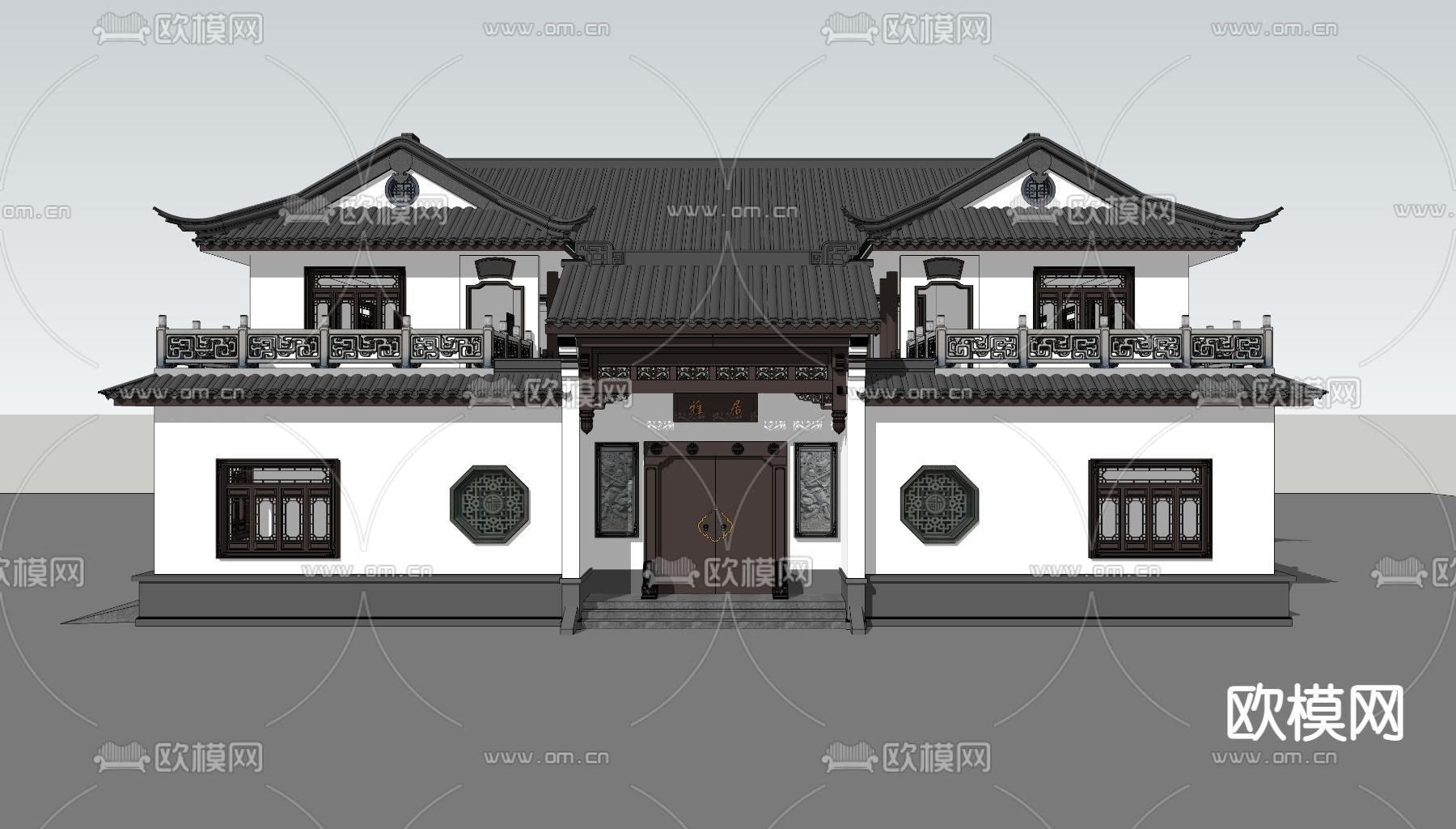中式四合院建筑外观su模型下载（渲染图2）