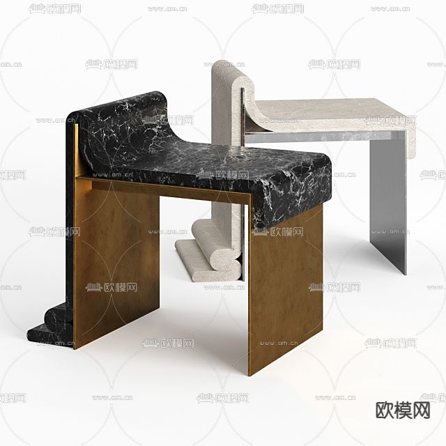 现代轻奢金属大理石凳子免费3d模型下载