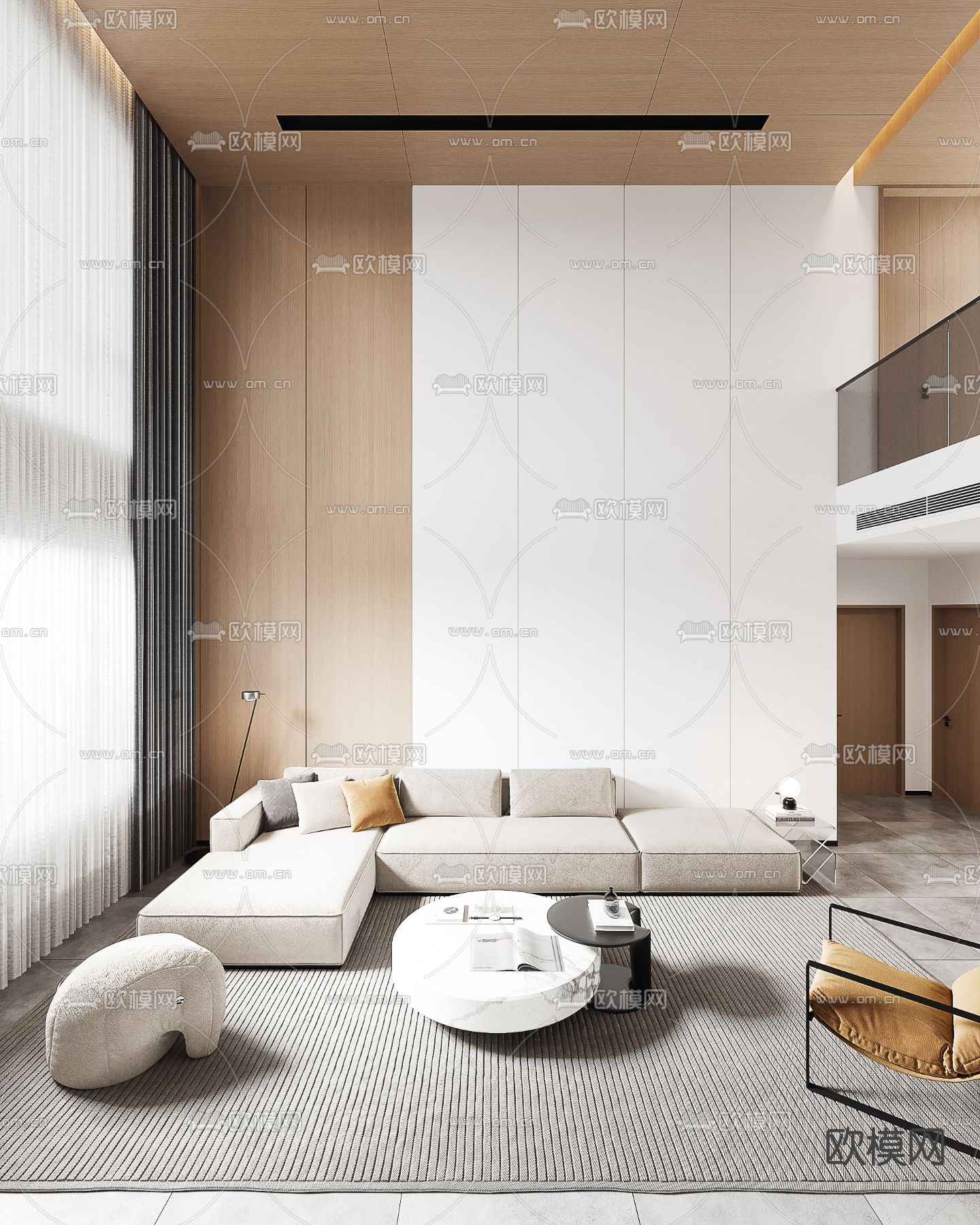 极简别墅客厅 别墅大堂3d模型下载（渲染图2）