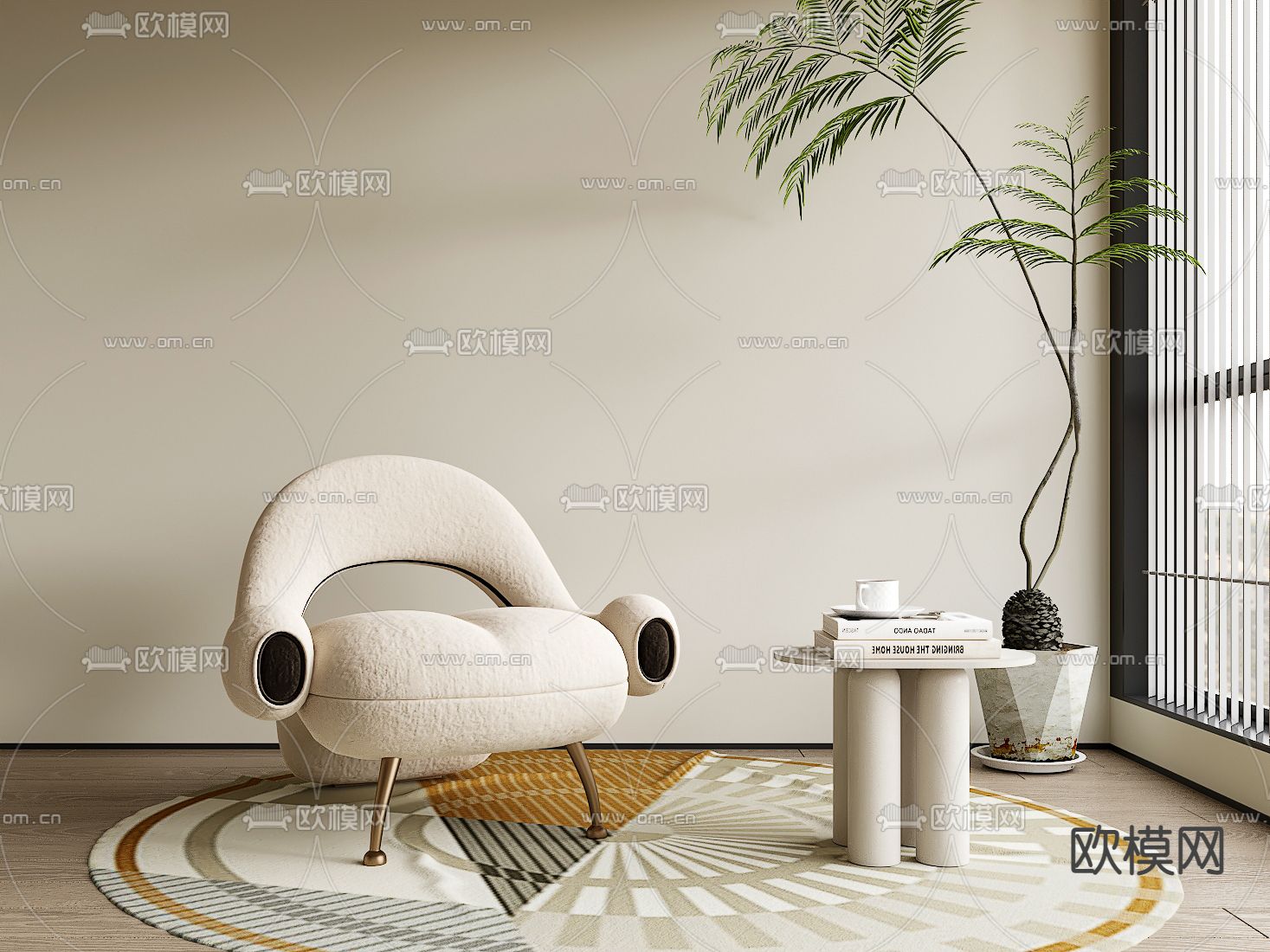 奶油风休闲椅子3d模型下载_ID12314723_3dmax免费模型-欧模网