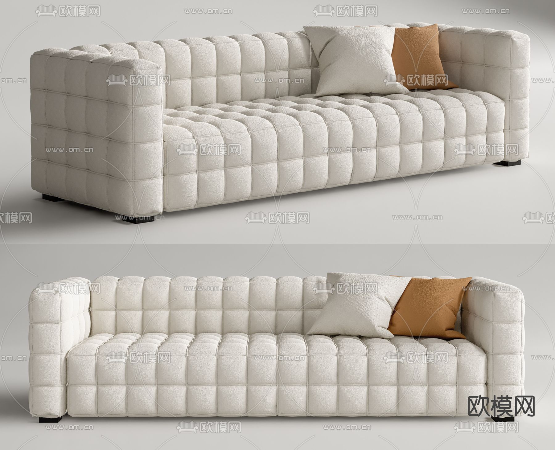 Minotti 奶油风多人沙发su模型下载（渲染图1）