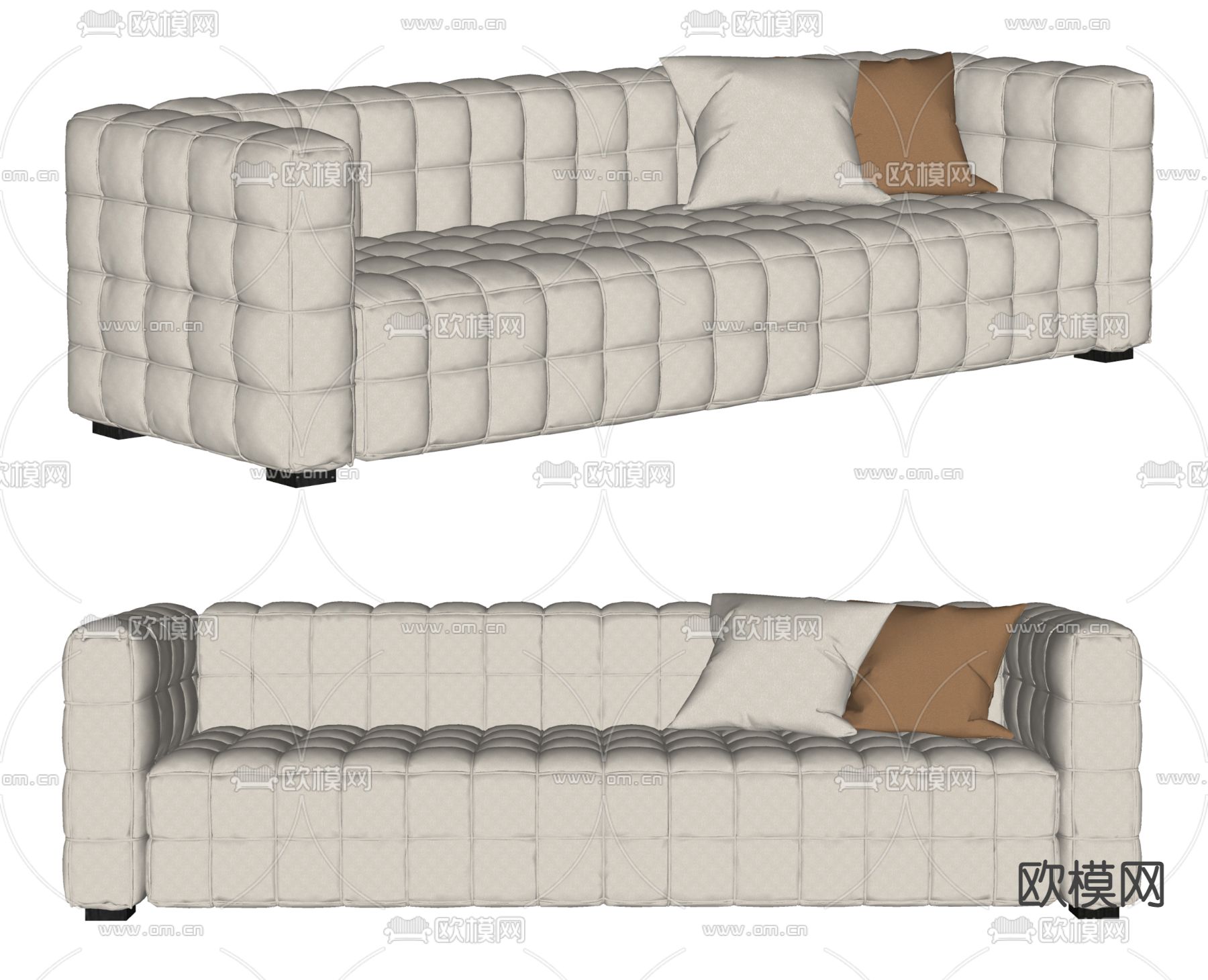Minotti 奶油风多人沙发su模型下载（渲染图2）