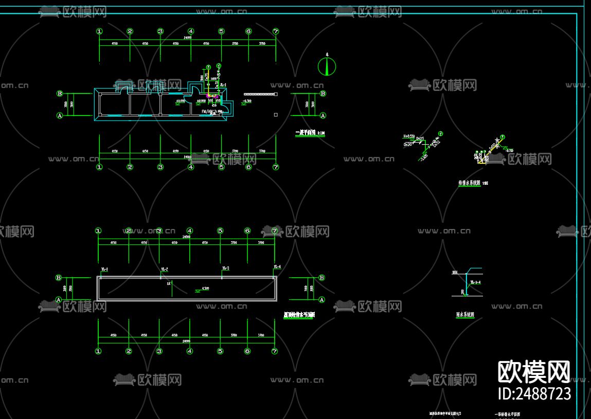 洪翔中学幼儿园大门给排水系统设计CAD施工图下载（渲染图1）