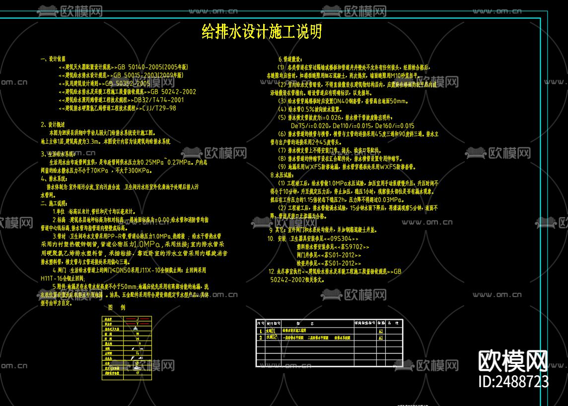 洪翔中学幼儿园大门给排水系统设计CAD施工图下载（渲染图2）