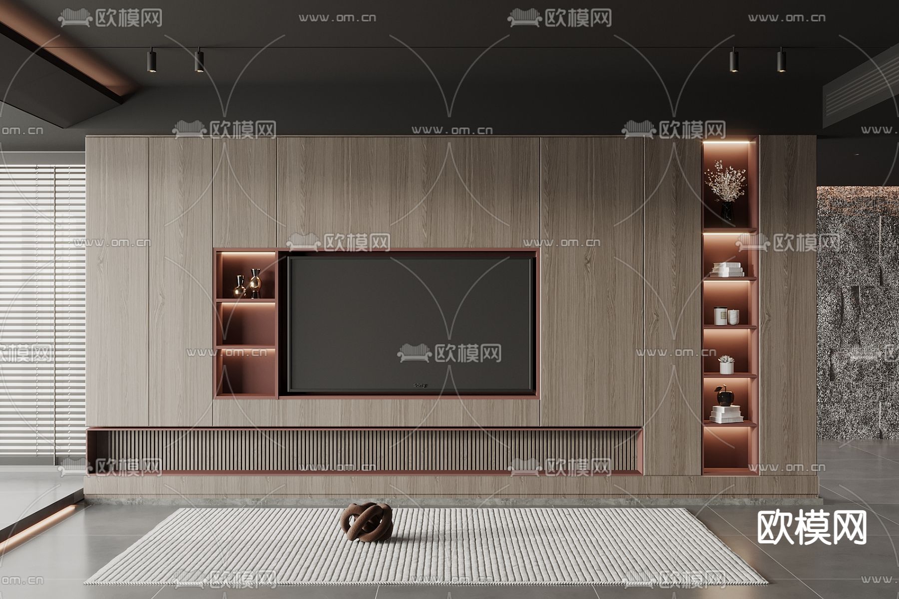 高级灰电视背景墙3d模型