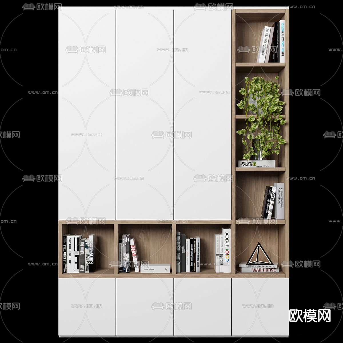 北欧风书柜3d模型下载（渲染图1）