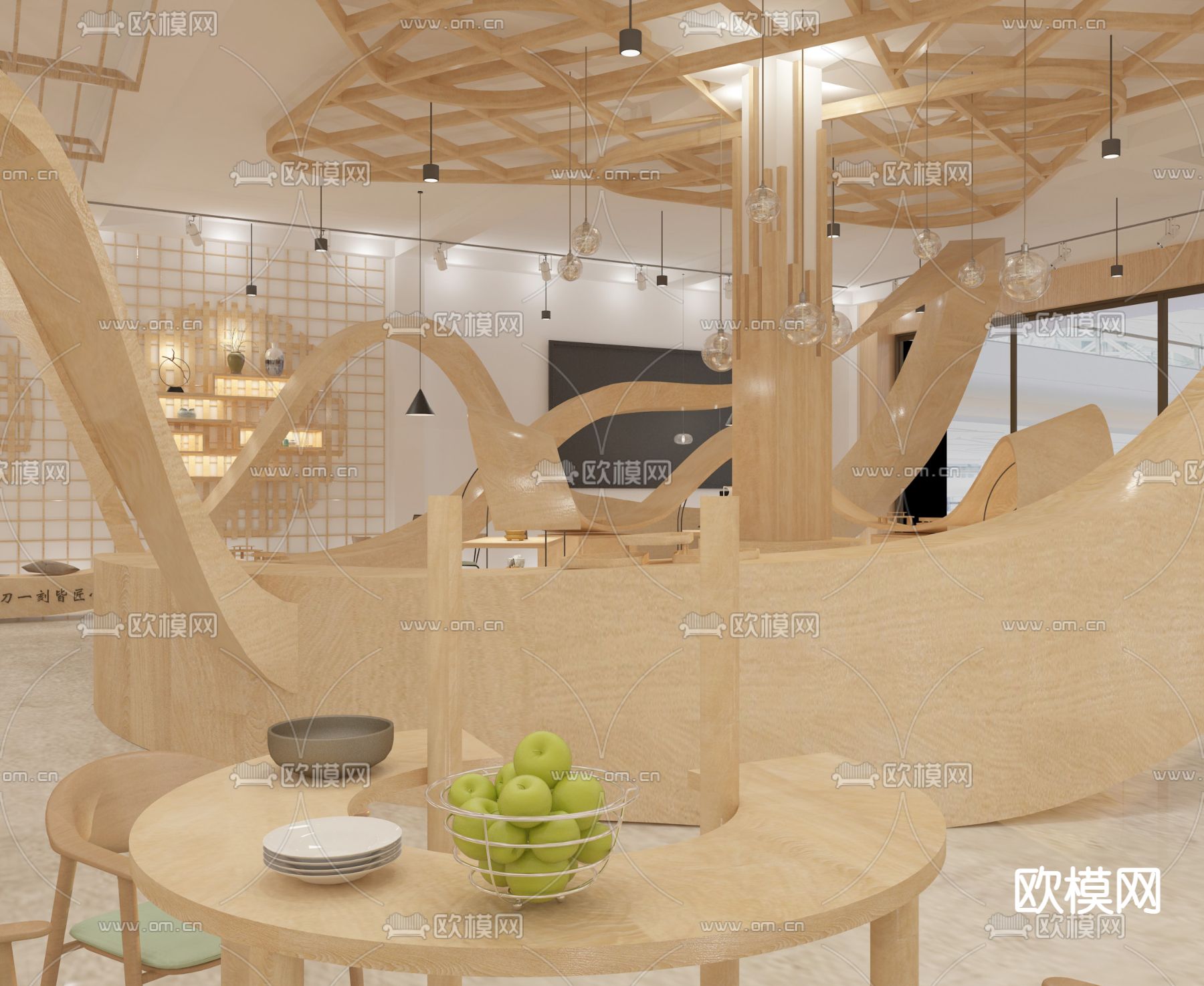 现代咖啡厅su模型下载（渲染图2）