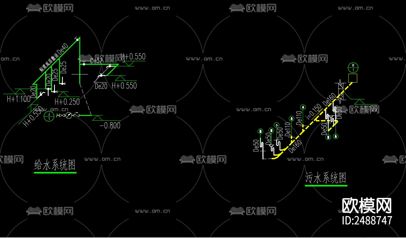 湿地厕所给排水系统设计CAD施工图下载（渲染图4）