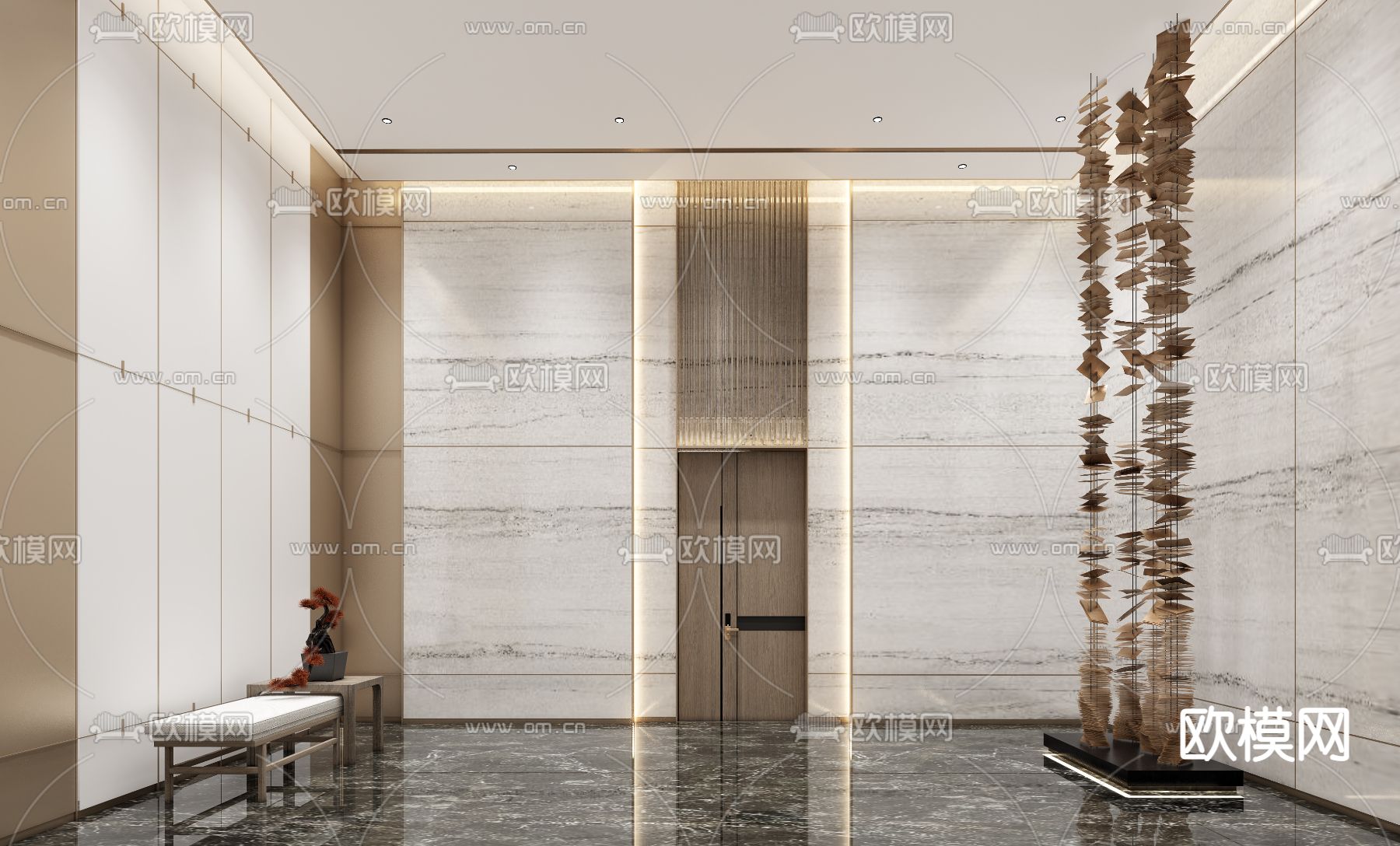现代酒店大堂 电梯厅3d模型下载（渲染图2）