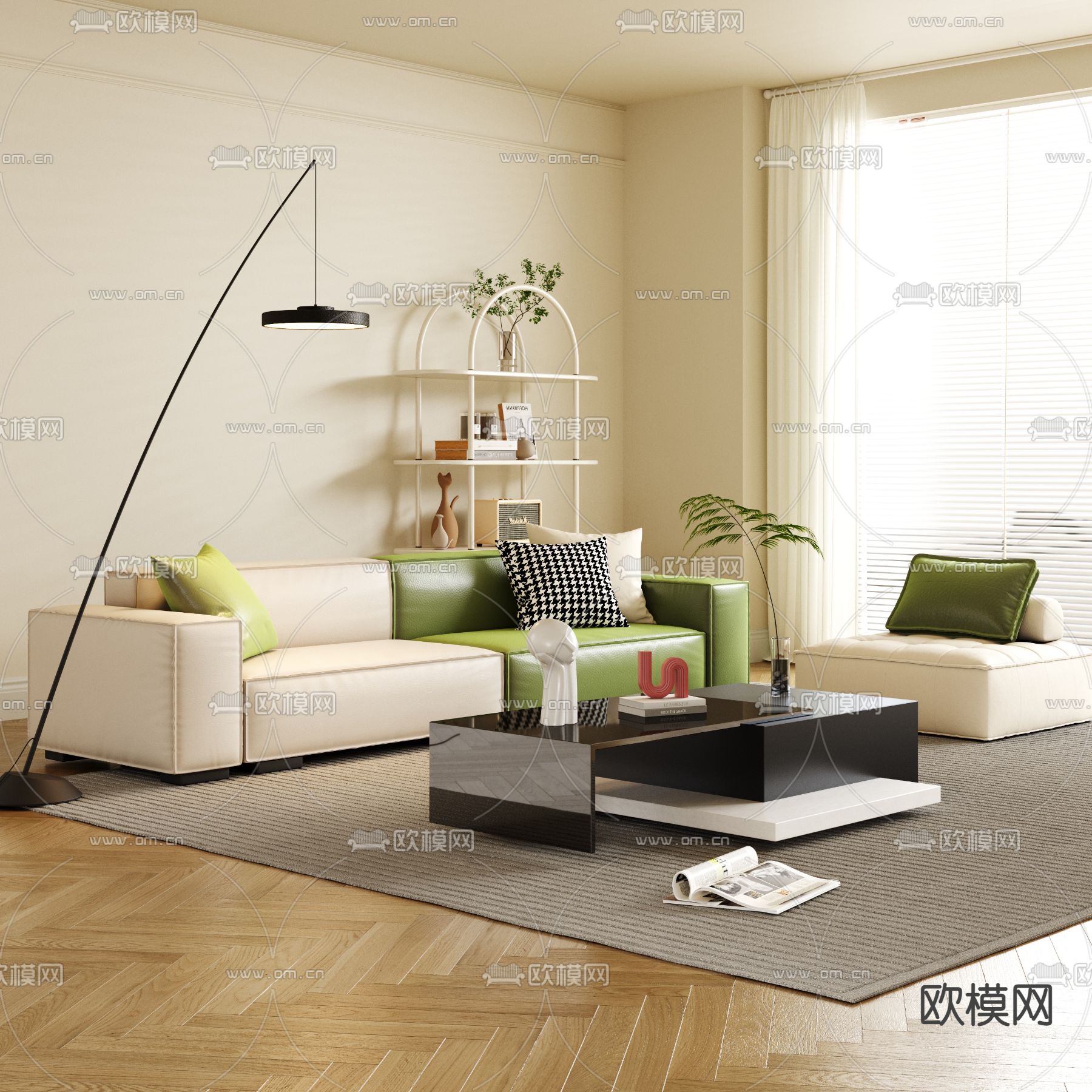 奶油风组合沙发3d模型下载_ID12315924_3dmax免费模型-欧模网