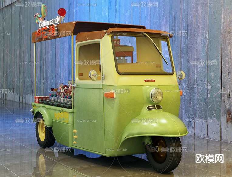 三轮售货车 糖果车3d模型下载(渲染图3)