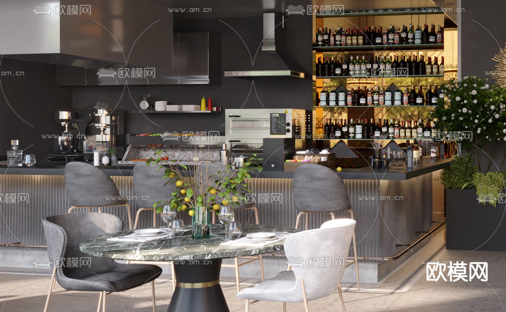 工业风西餐厅3d模型下载（渲染图2）