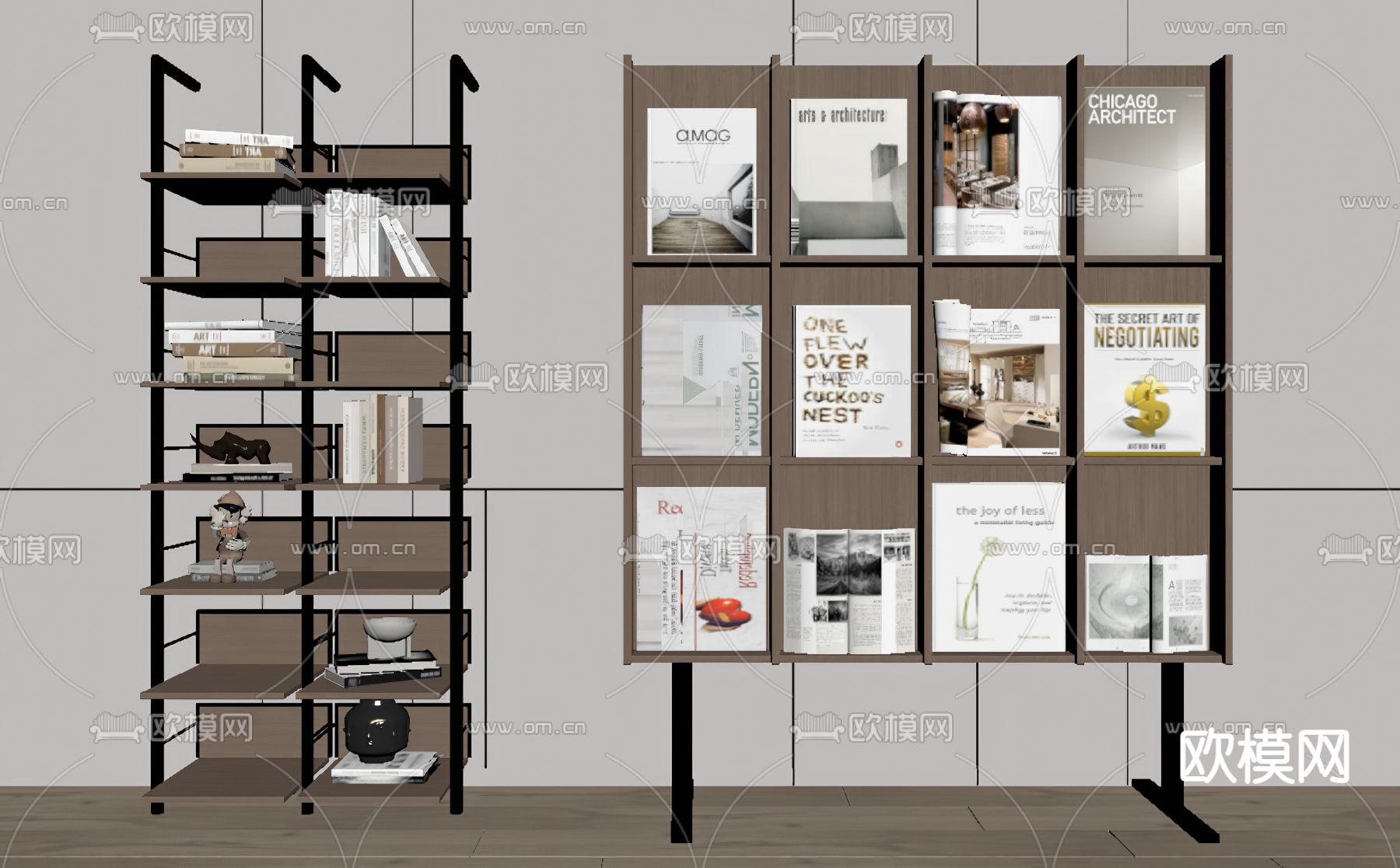 现代置物架 书架su模型下载（渲染图2）