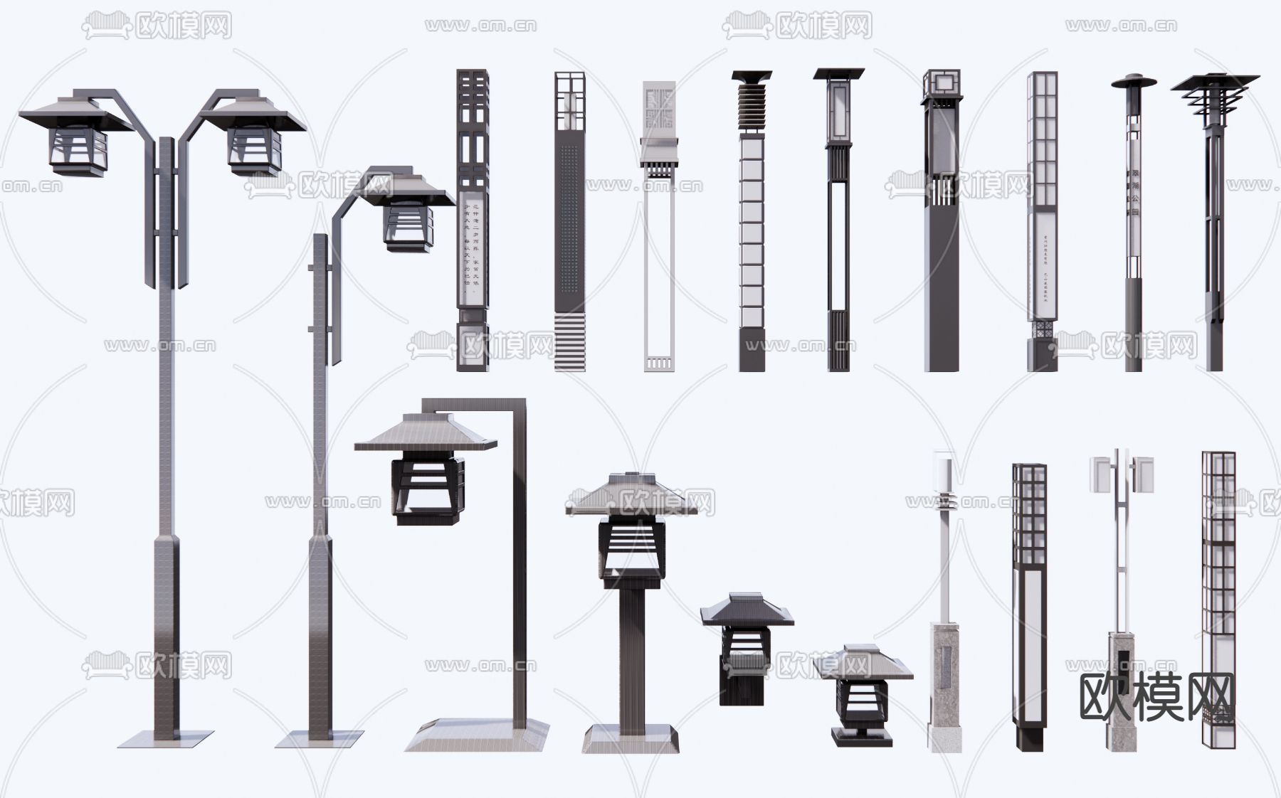 新中式路灯 景观灯3d模型下载