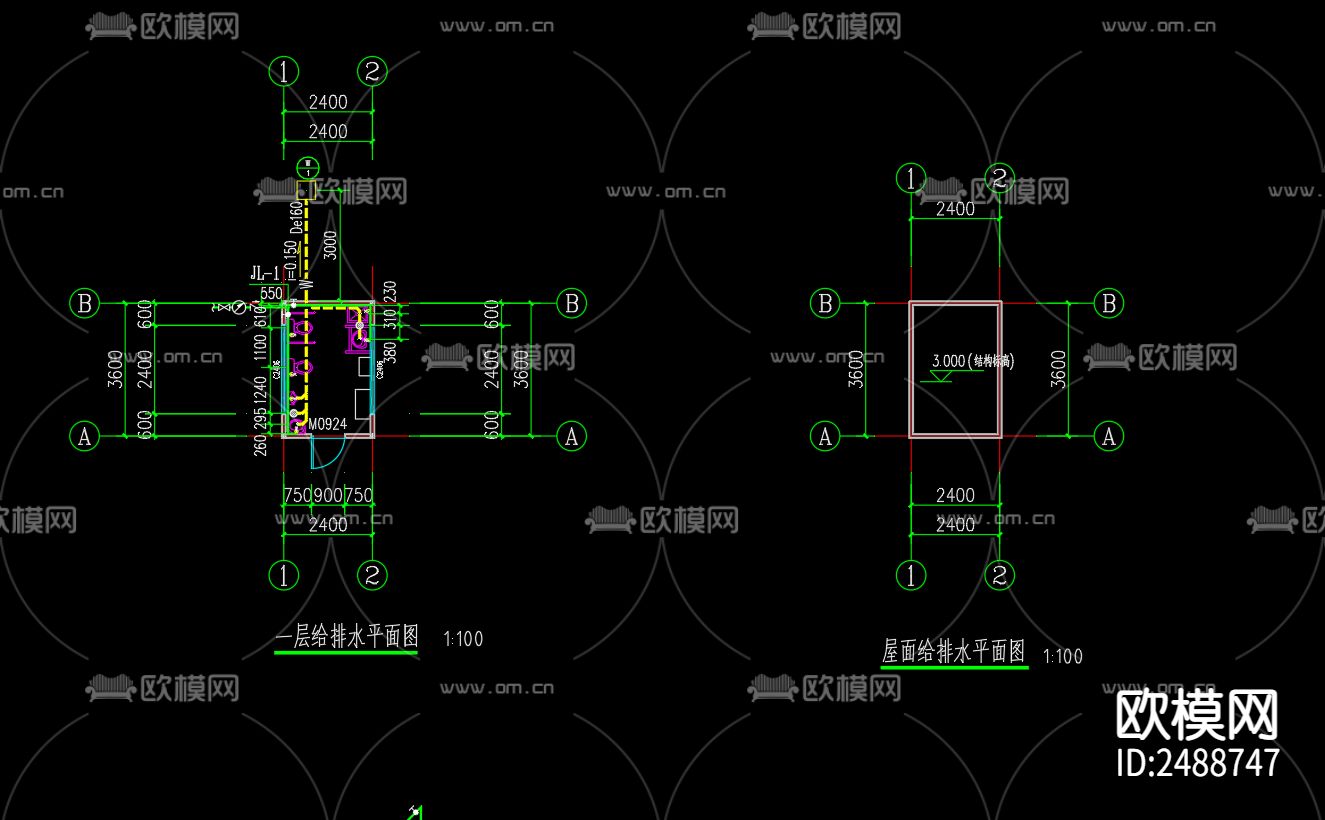 湿地厕所给排水系统设计CAD施工图下载（渲染图1）