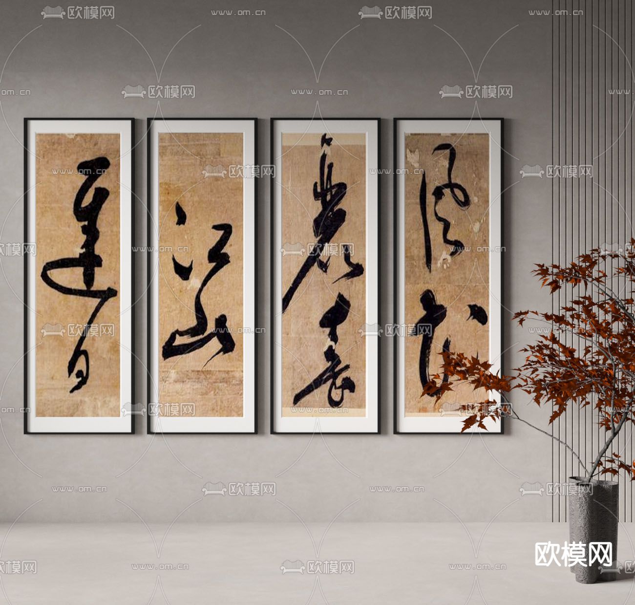 新中式字画 装饰画 书法3d模型下载_ID12316371_3dmax免费模型-欧模网