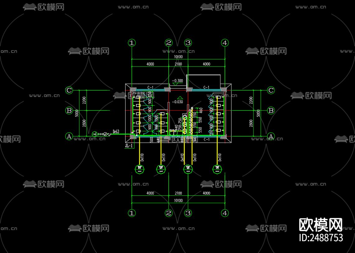 魏营乡公共厕所给排水系统设计CAD施工图下载（渲染图3）