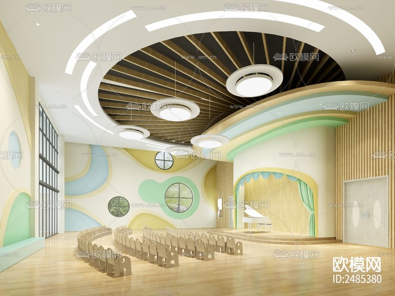 溫馨幼兒園教室CAD施工圖下載(渲染圖1)