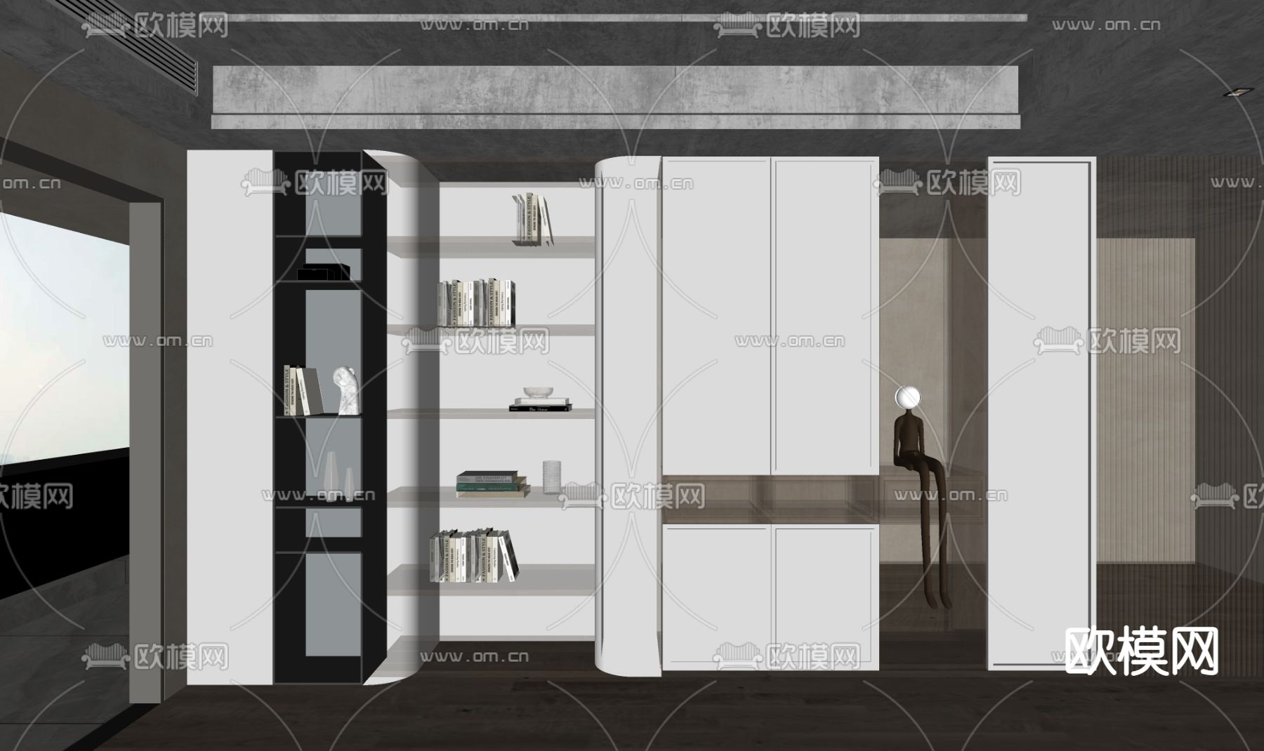 侘寂书柜su模型下载（渲染图2）
