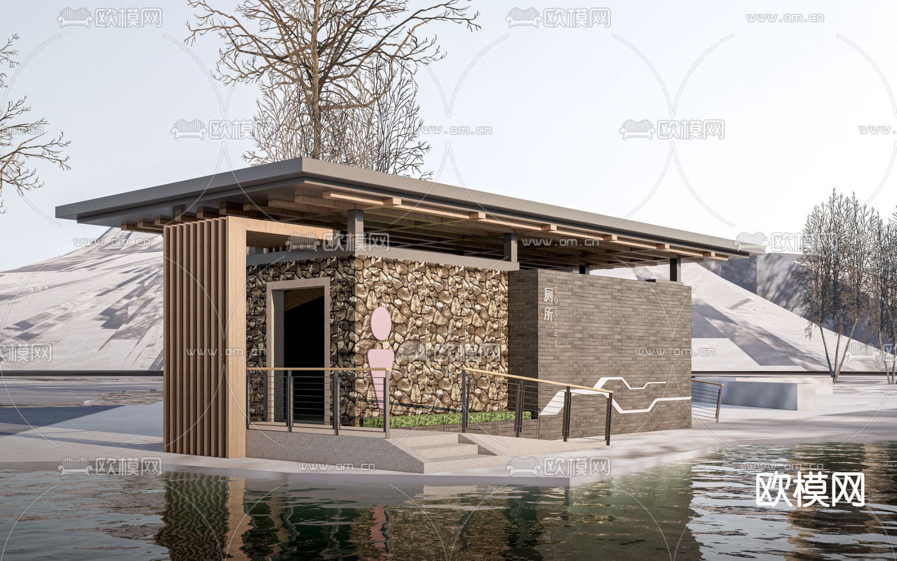 现代公共厕所su模型下载（渲染图1）