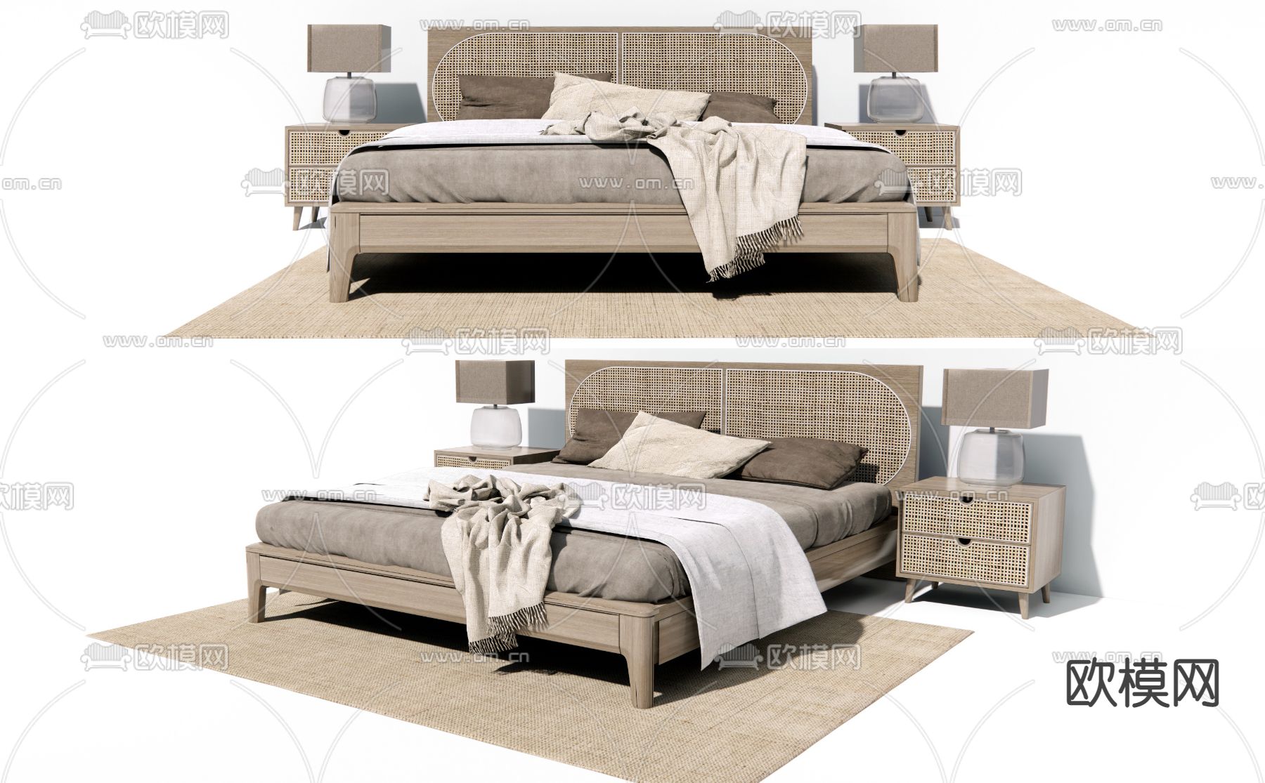 日式双人床3d模型下载