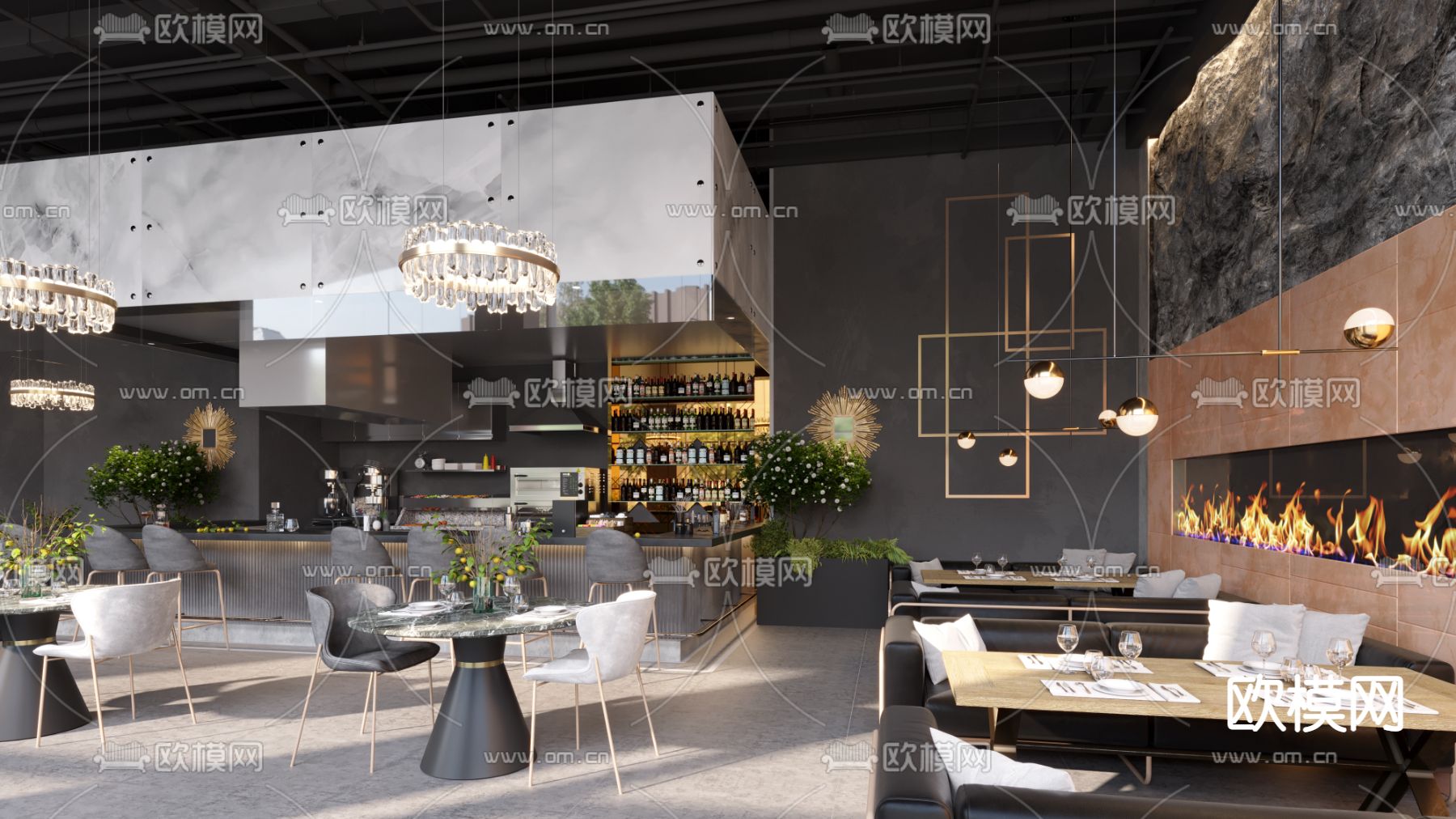 工业风西餐厅3d模型下载（渲染图1）