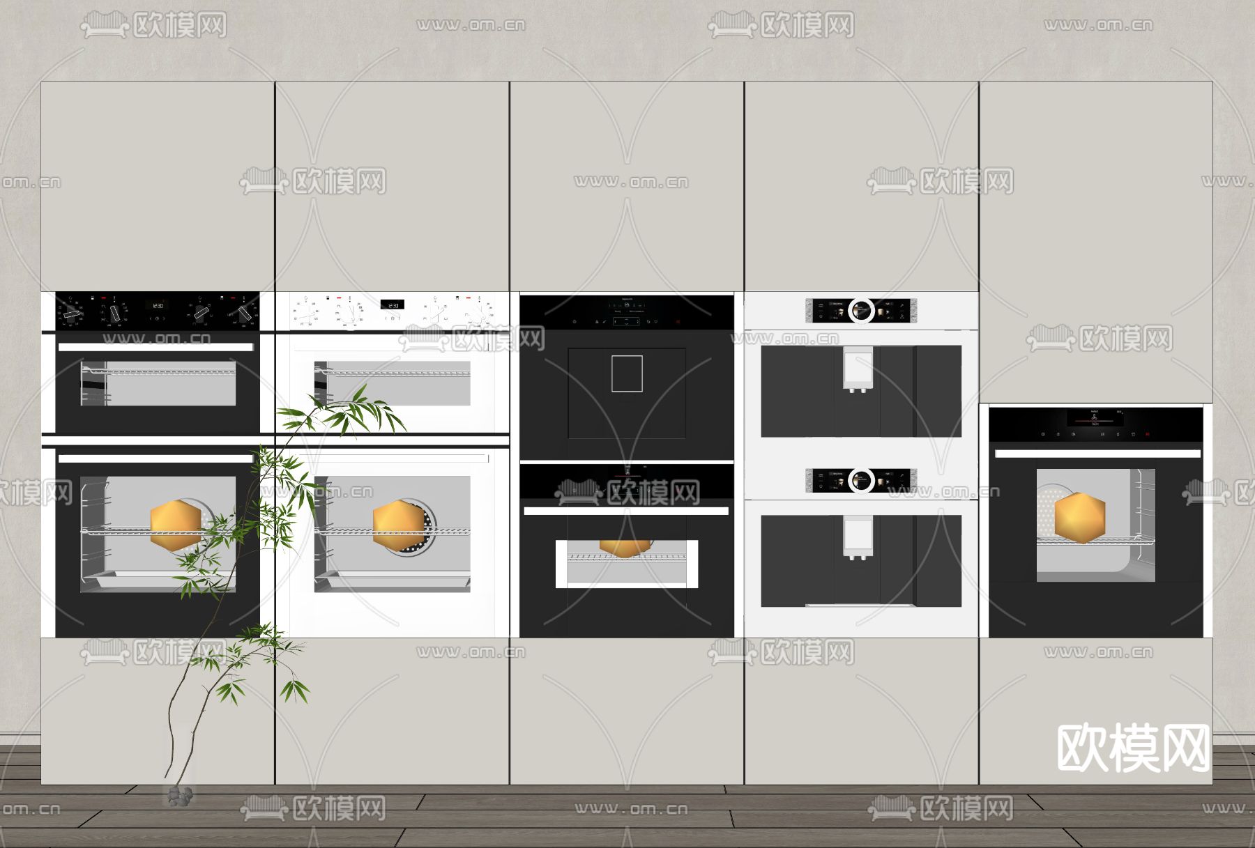 现代嵌入式烤箱蒸箱su模型下载（渲染图2）